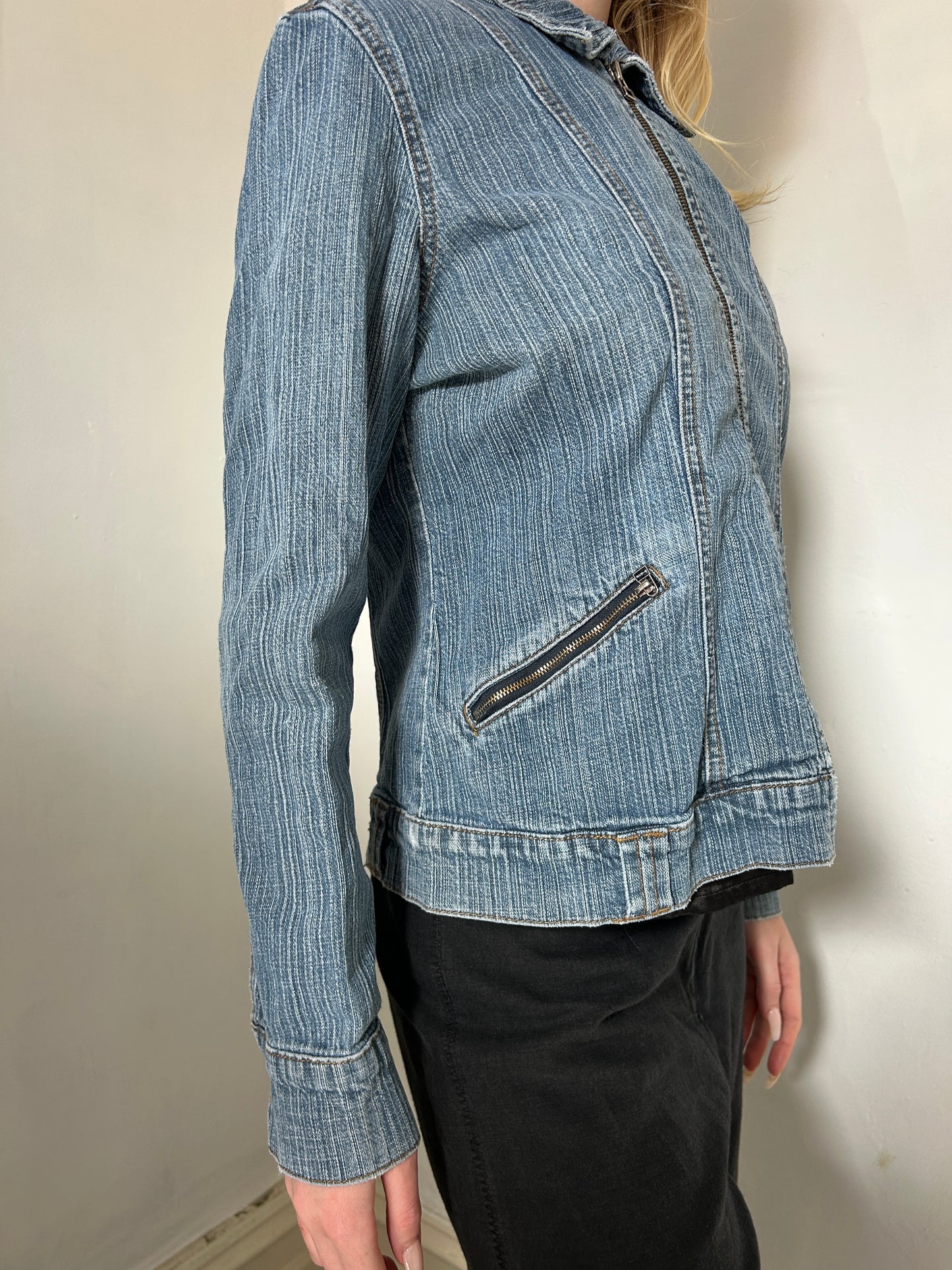 Denim Blue Zip Up Jacket - Size Large