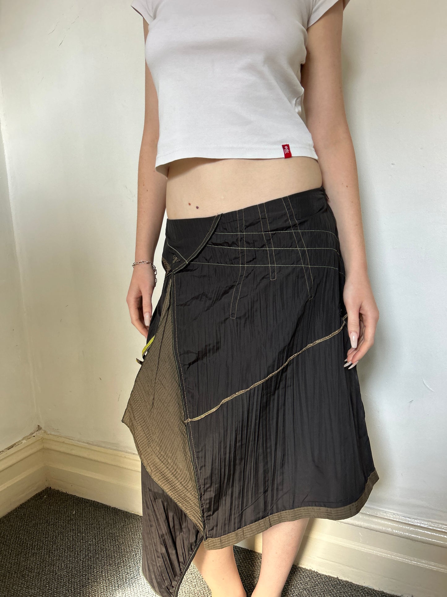 Black Green Low Waisted Midi Maxi Skirt - Size Small/Medium