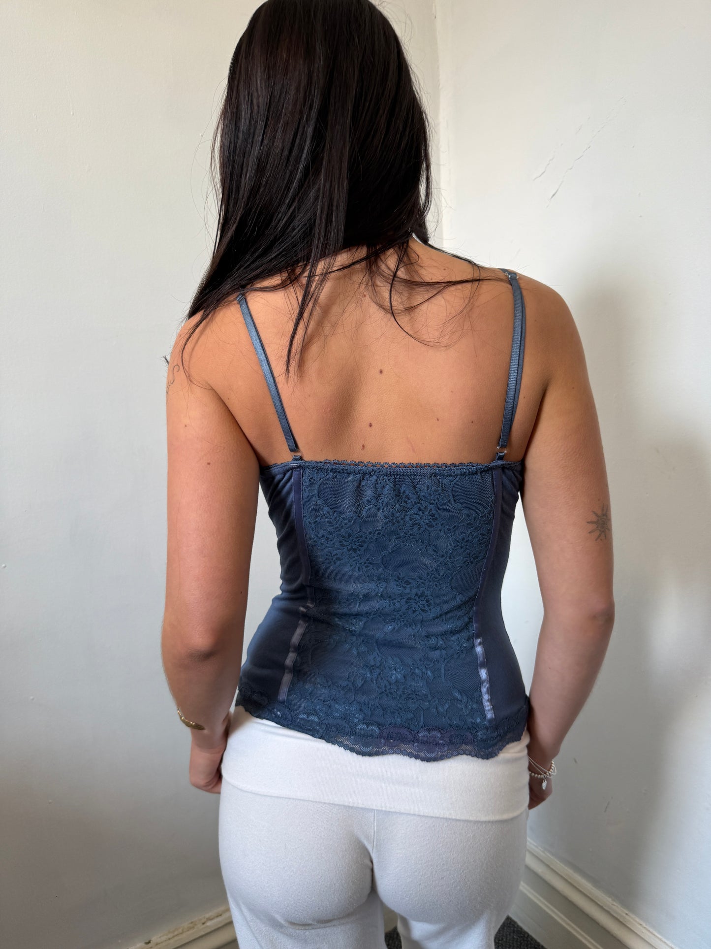 Blue Lace Corset Style Top - Size Small