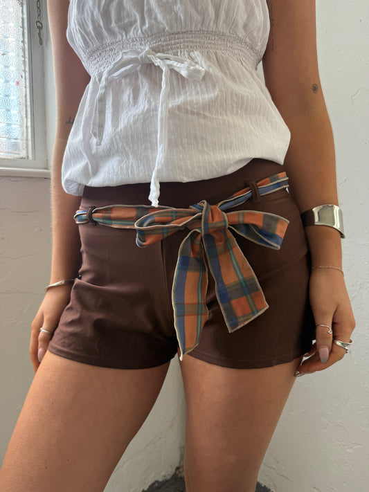 Brown Mini Swim Shorts w Belt - Size Small
