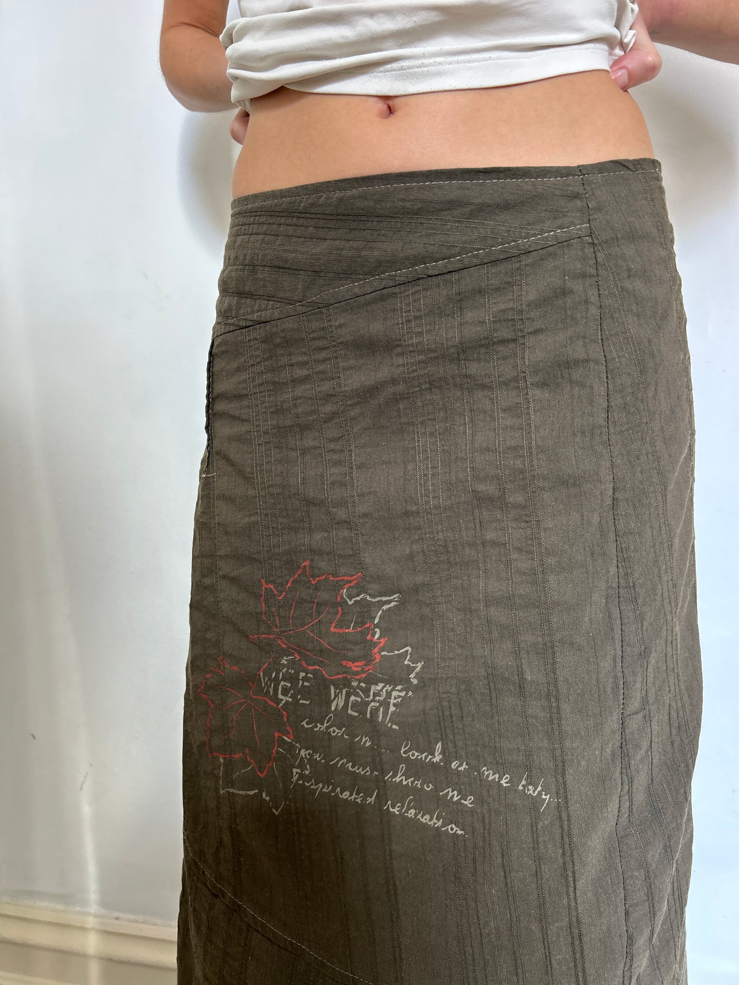 Khaki Green Long Skirt - Size Medium