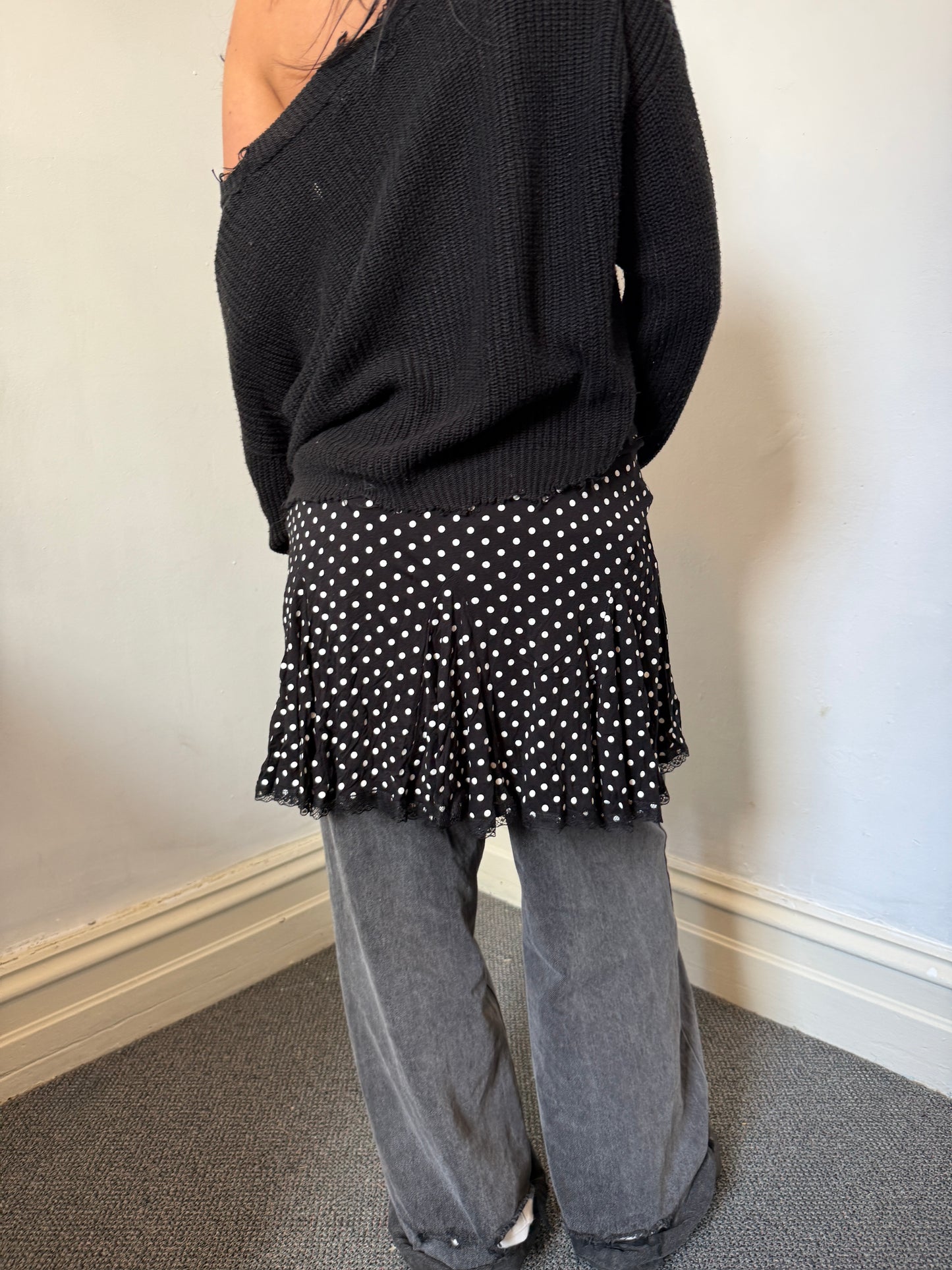 Black White Polka Dot Mini Skirt - Size 10