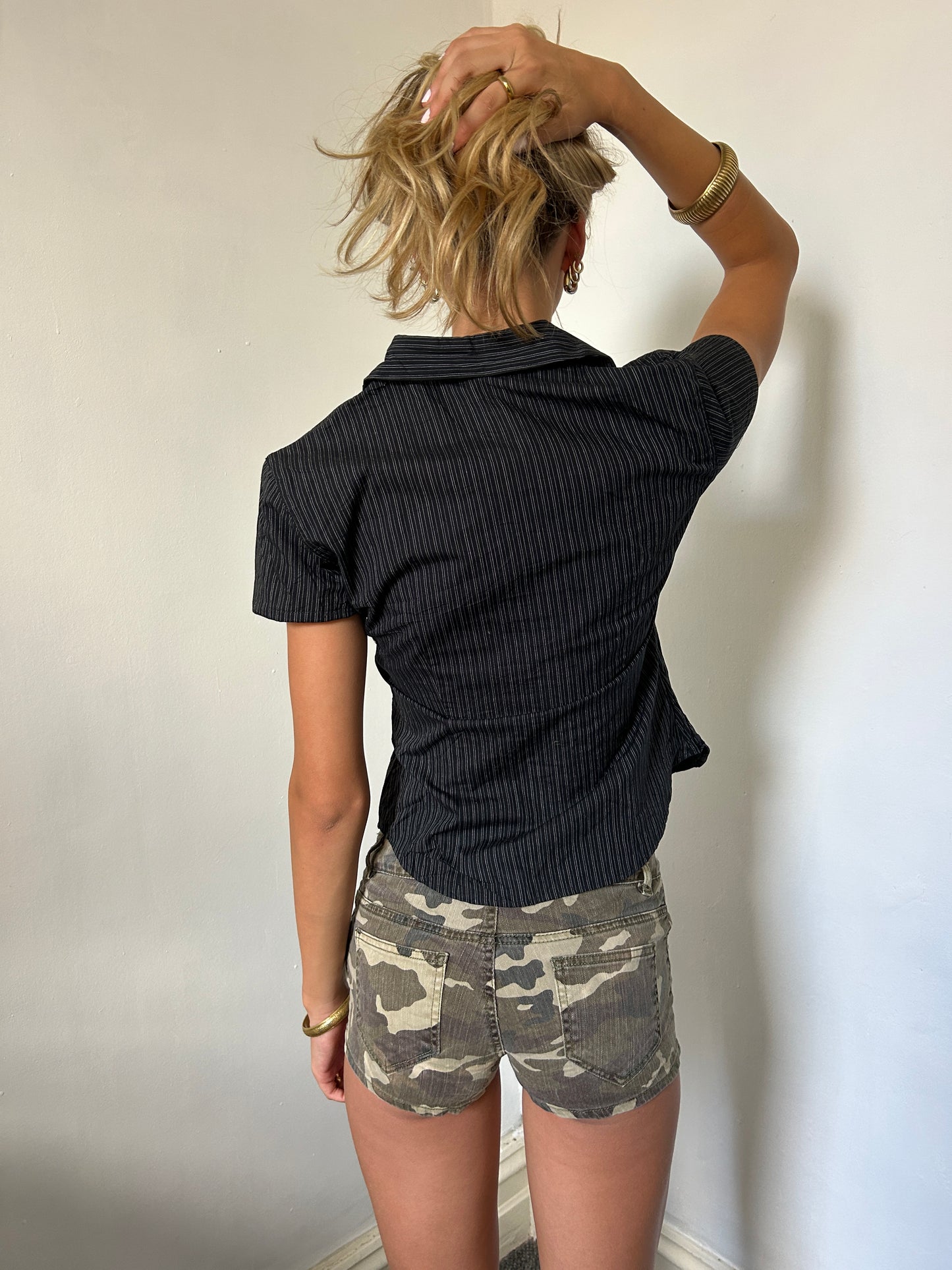 Black Pinstriped Button Up Shirt - Size Medium