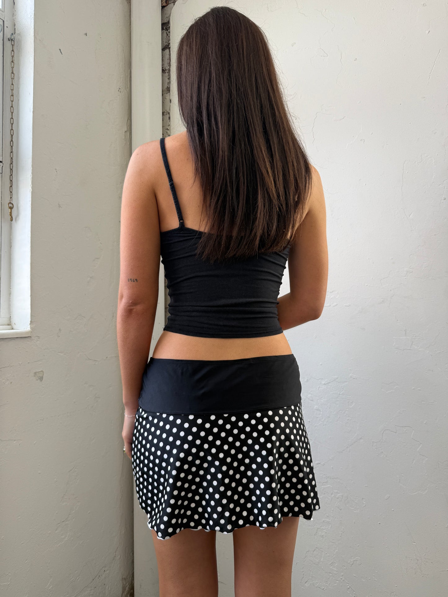 Black White Polka Dot Swim Skirt - Size Large
