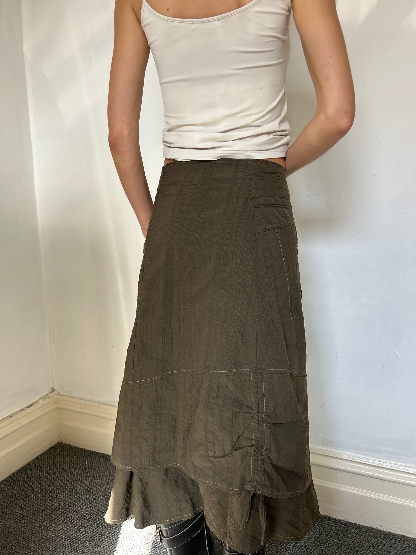 Khaki Green Long Skirt - Size Medium