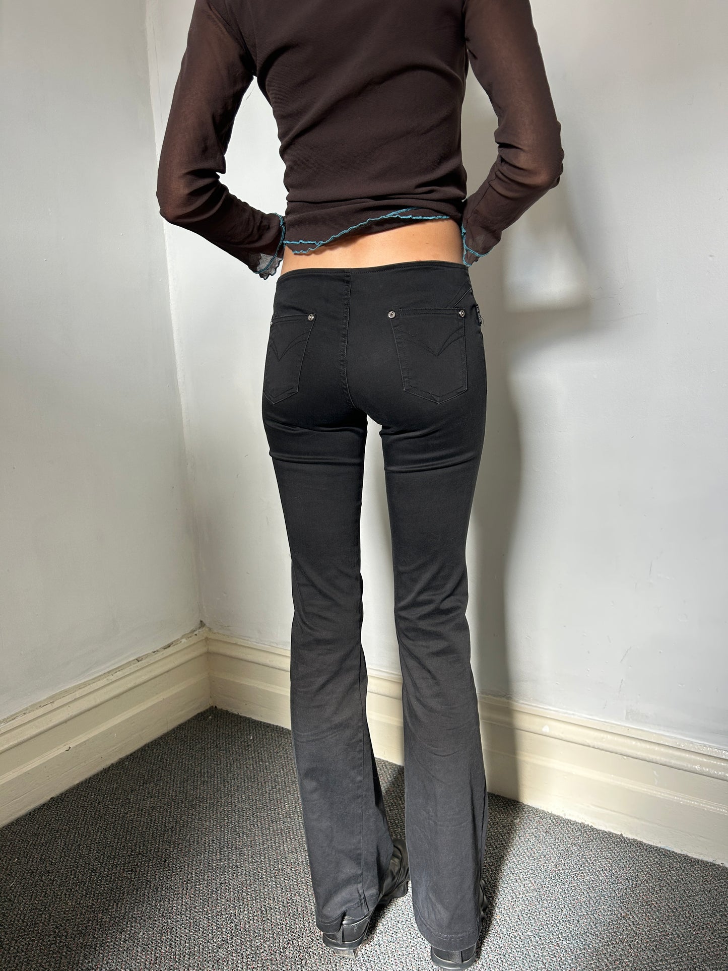 Black Long Low Waisted Pants - Size Extra-Small