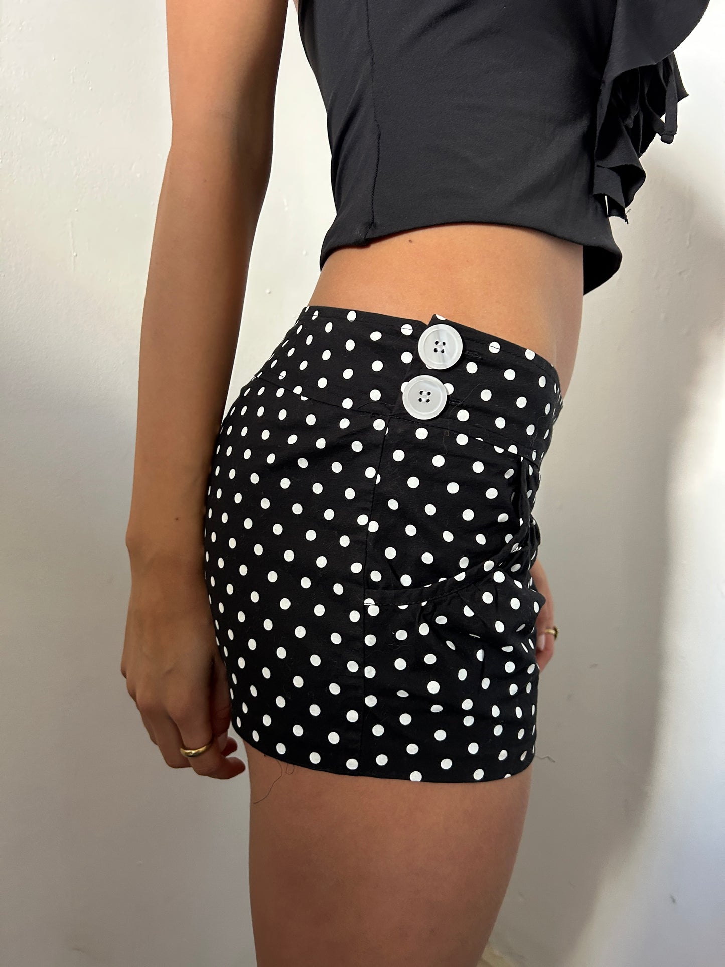 Black White Polka Dot Mini Shorts - Size Extra Small