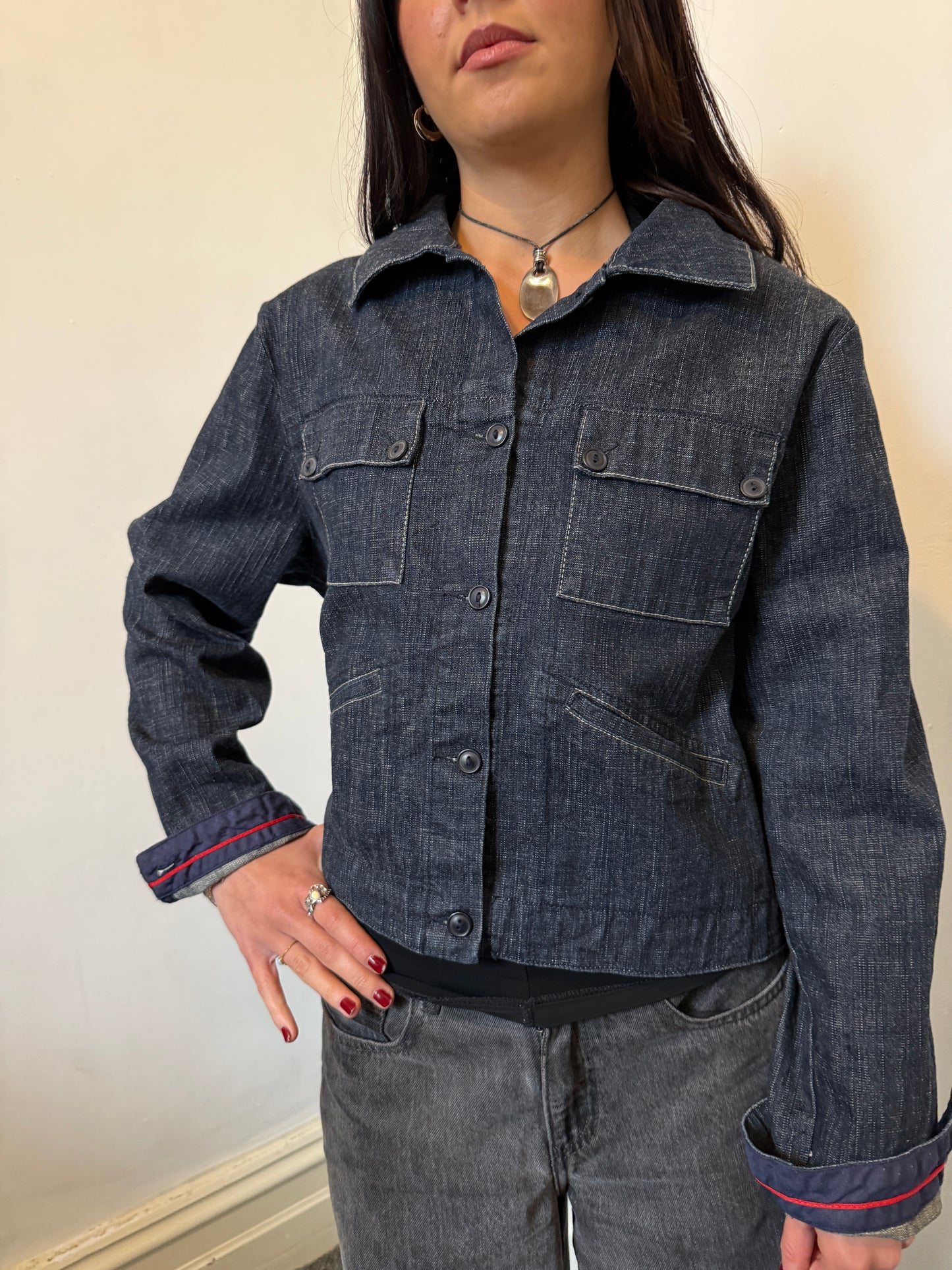 Denim Blue Button Up Jacket - Size Small/Medium