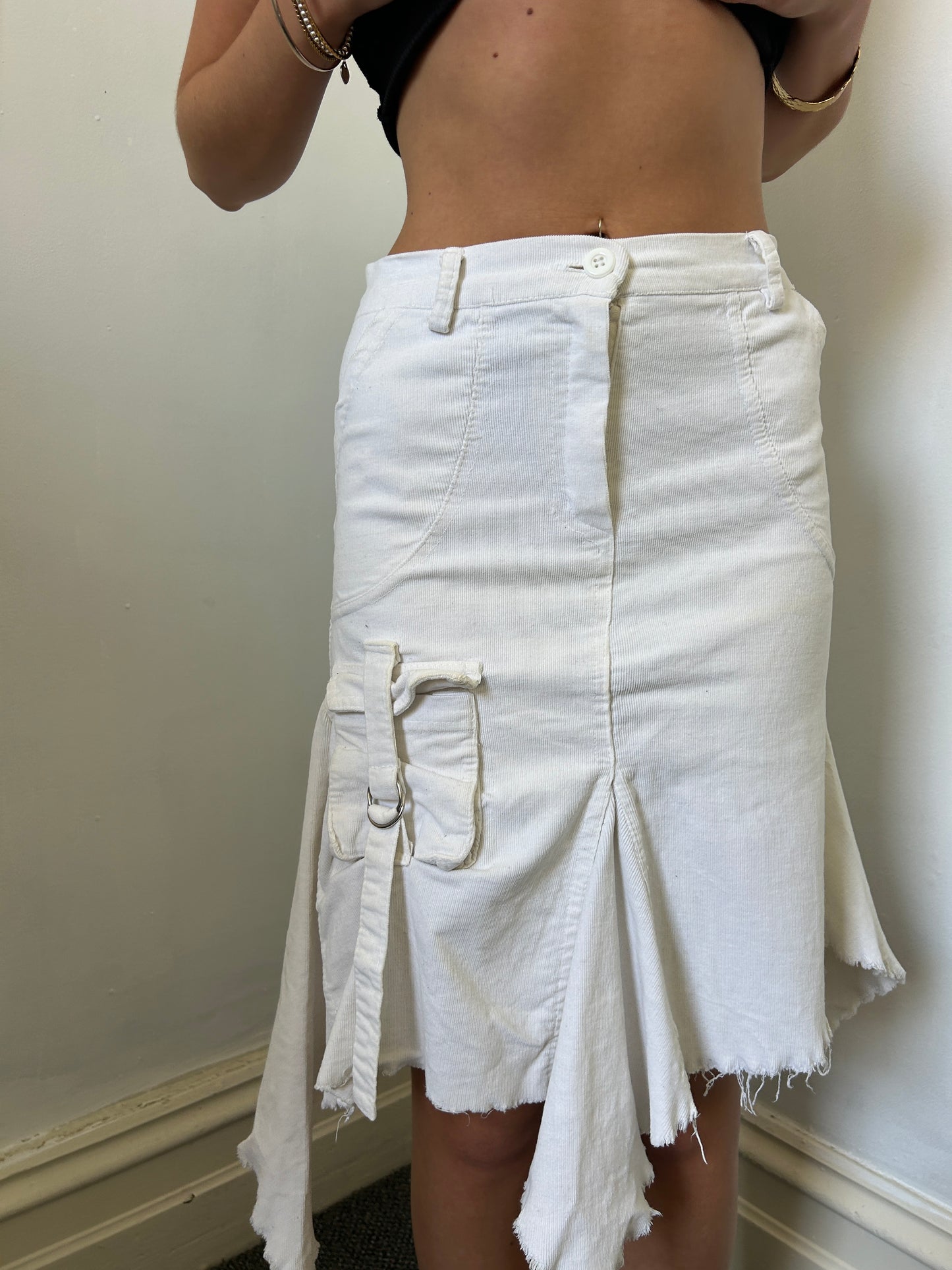 White Midi Denim Skirt - W26