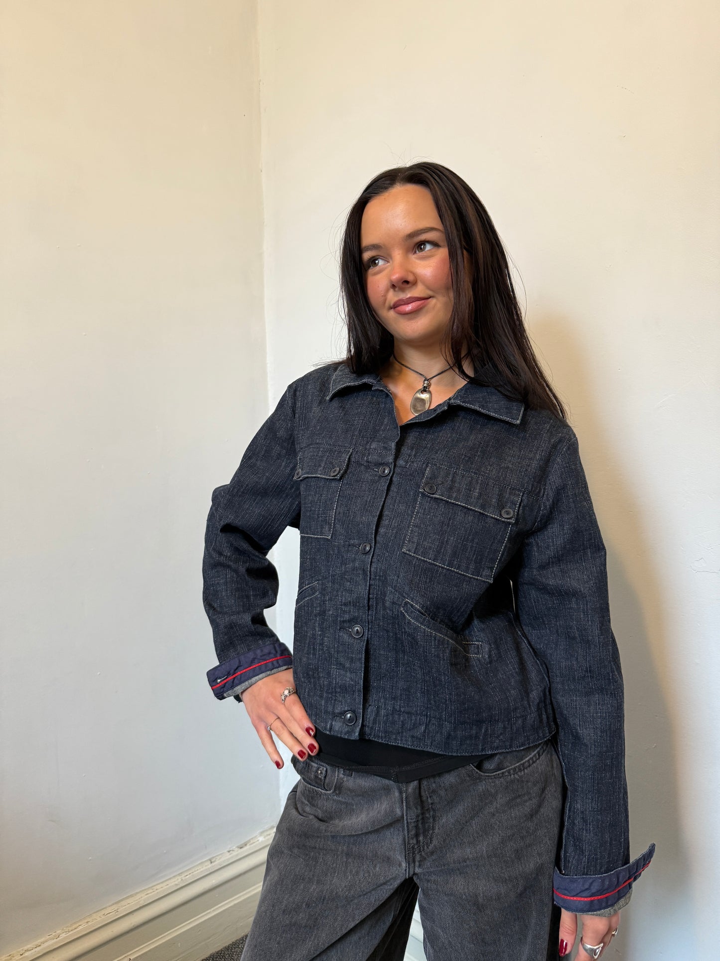 Denim Blue Button Up Jacket - Size Small/Medium