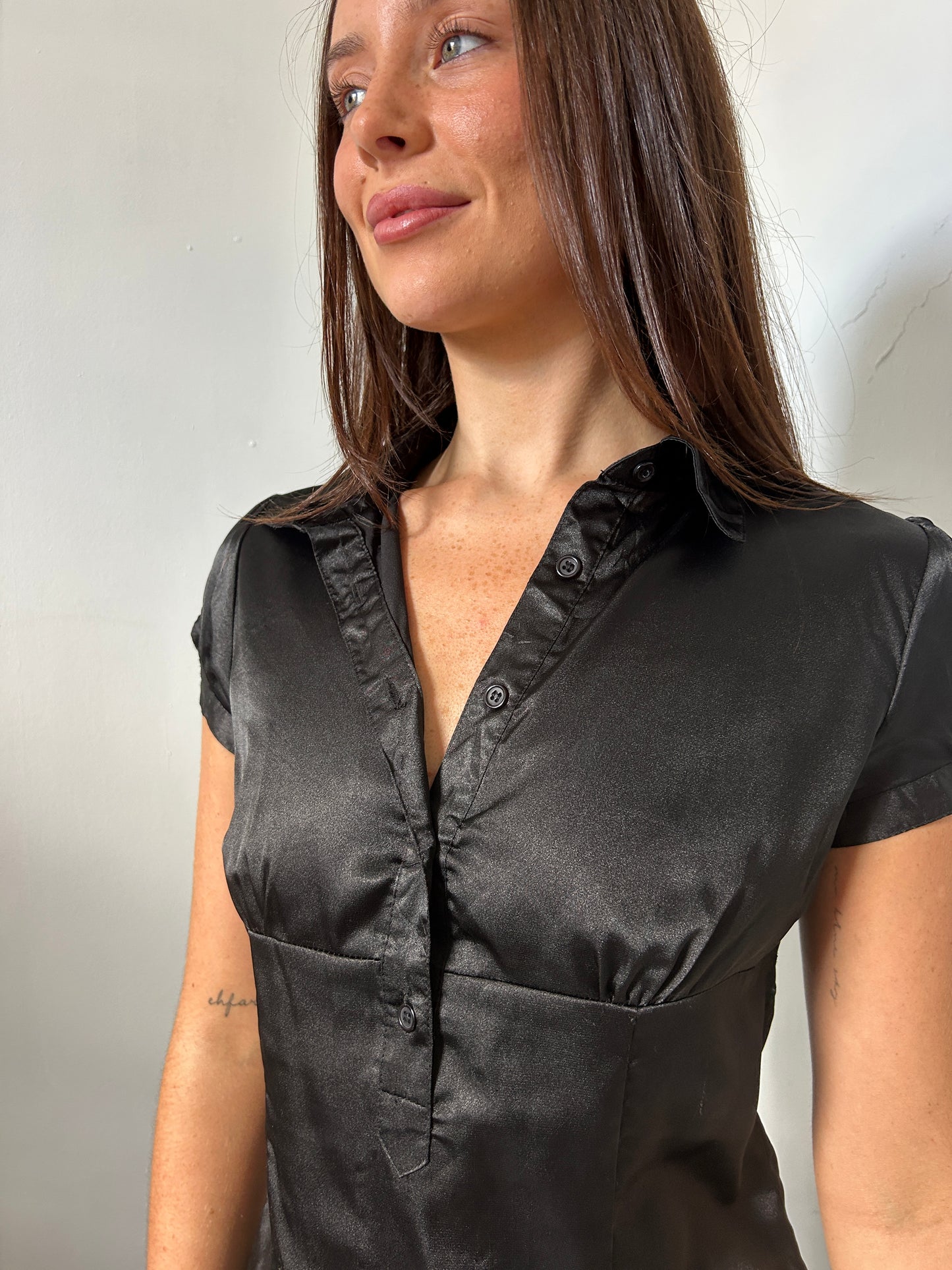Black Button Blouse Shirt - Size 8