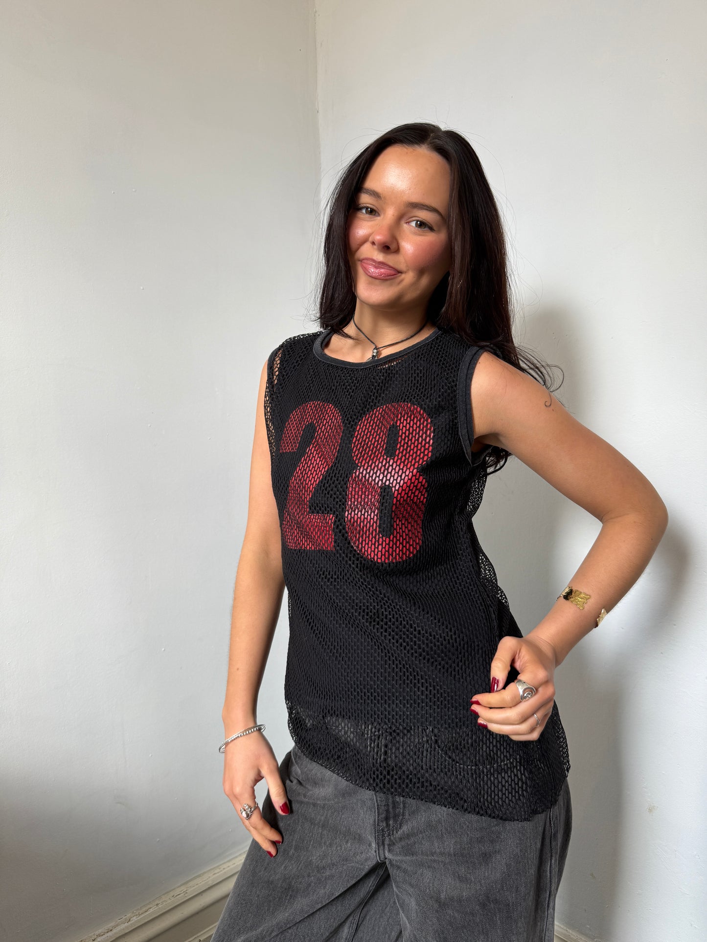 Black Red Mesh 28 Top - Size Small/Medium