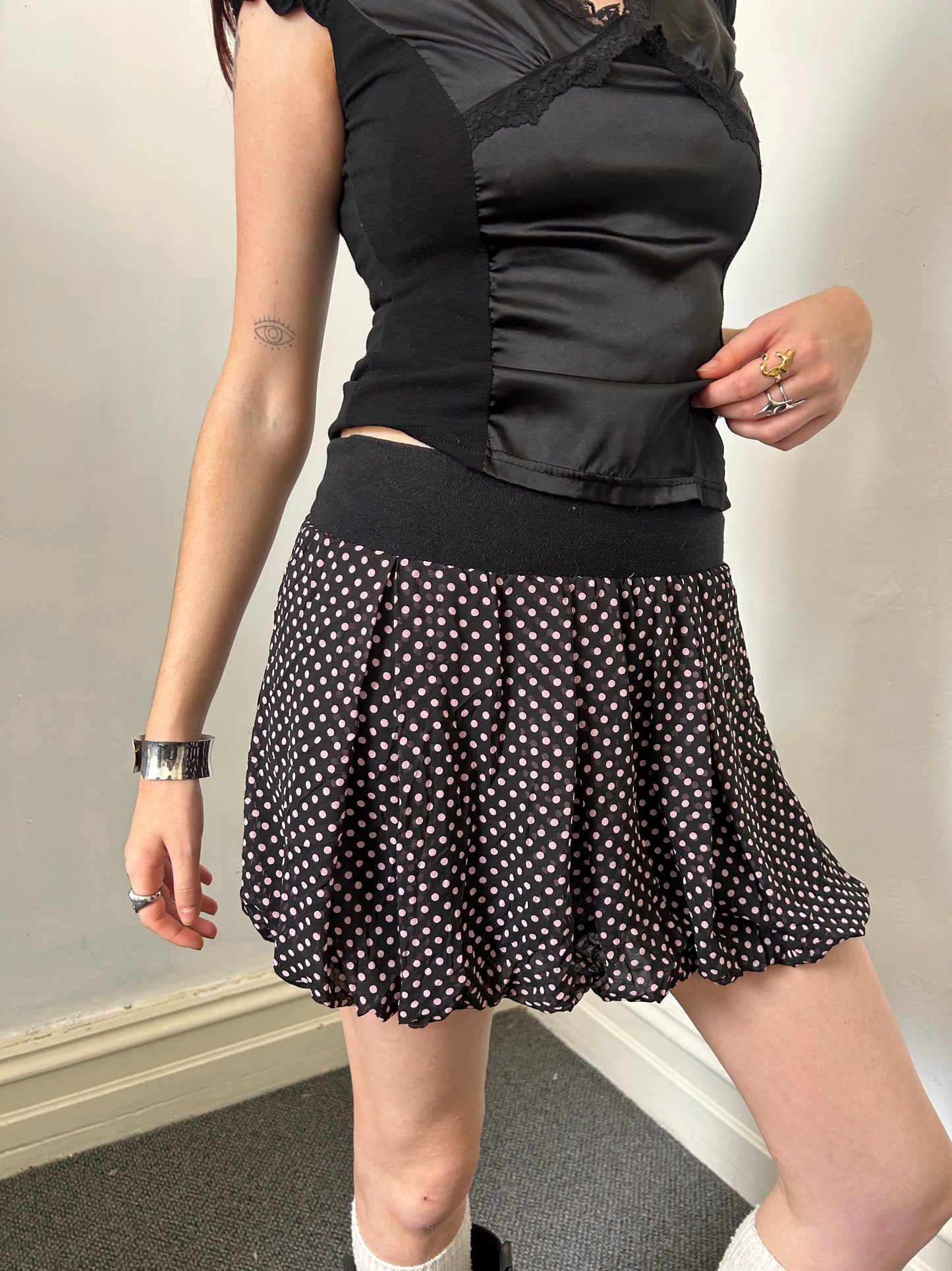 Pink Black Bubble Mini Skirt - Size Small