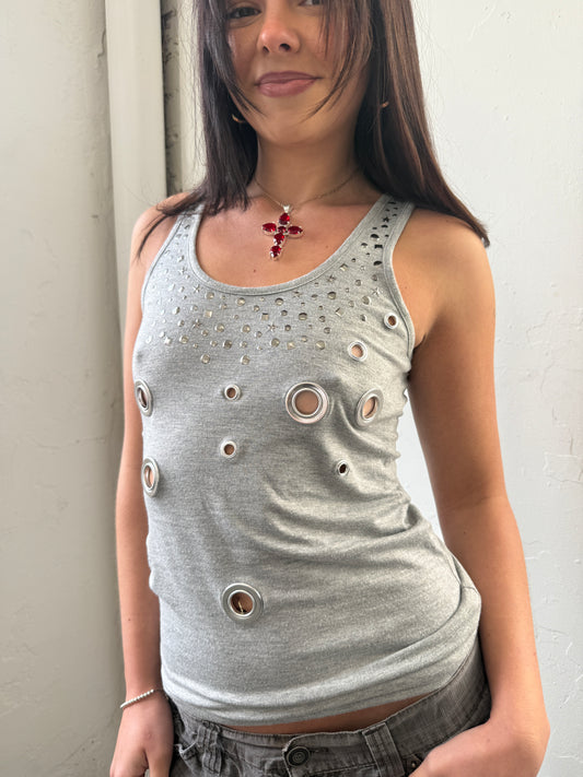 Grey Grommet Tank Top - Size Medium