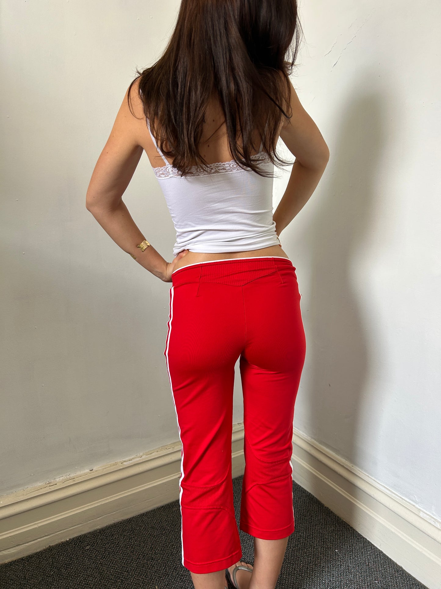 Red Adidas Capri Tracksuit Pants - Size 8