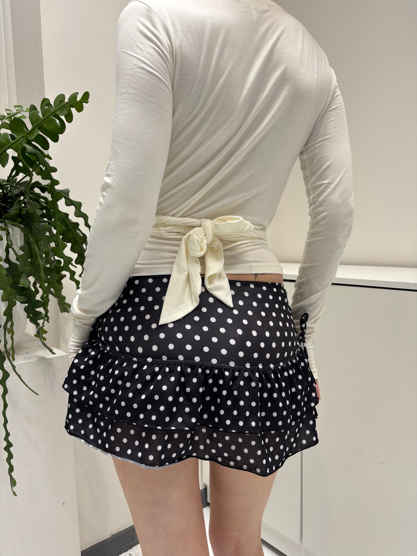 Black White Polka Dot Swim Skirt - Size Extra-Small/Small