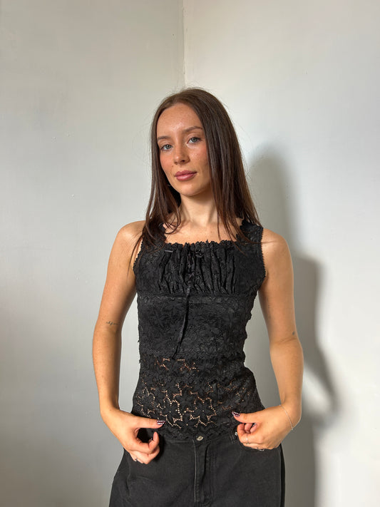 Black Lace Ruffle Top - Size Small/Medium