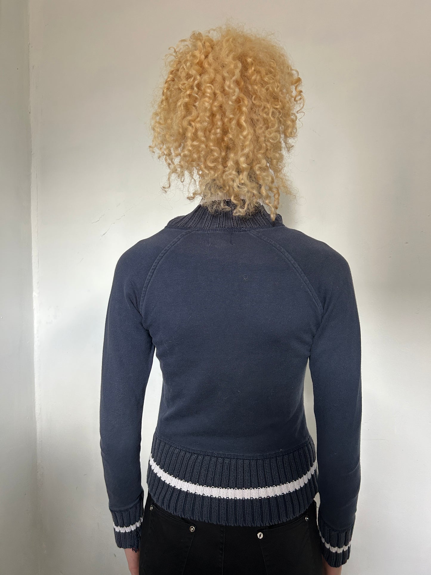 Navy Red White Zip Up Jumper - Size Extra-Small