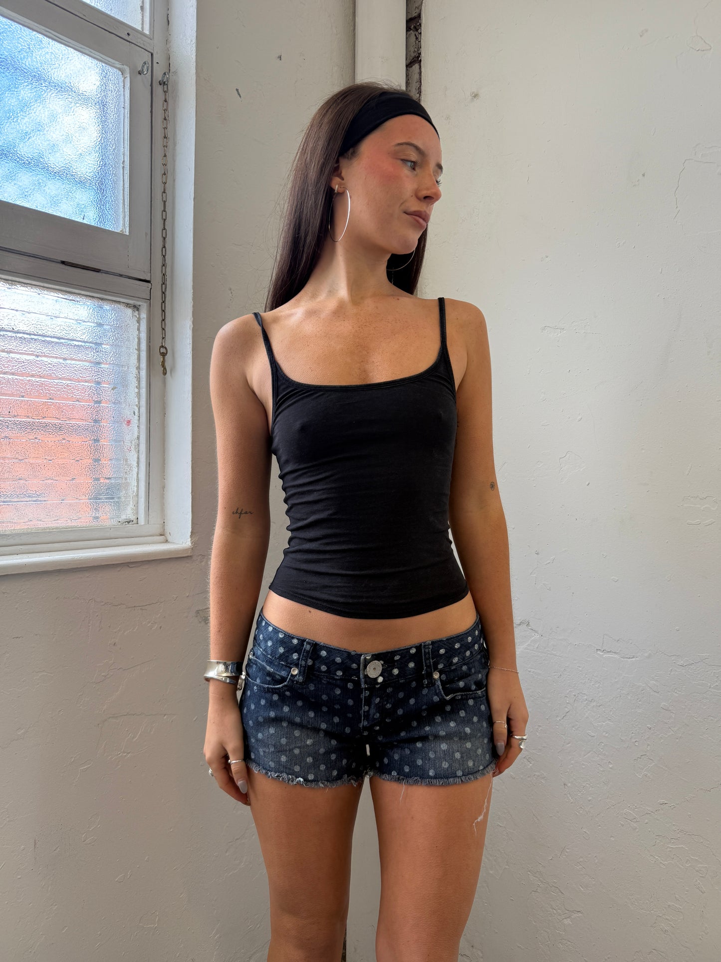 Polka Dot Denim Mini Shorts - Size 8