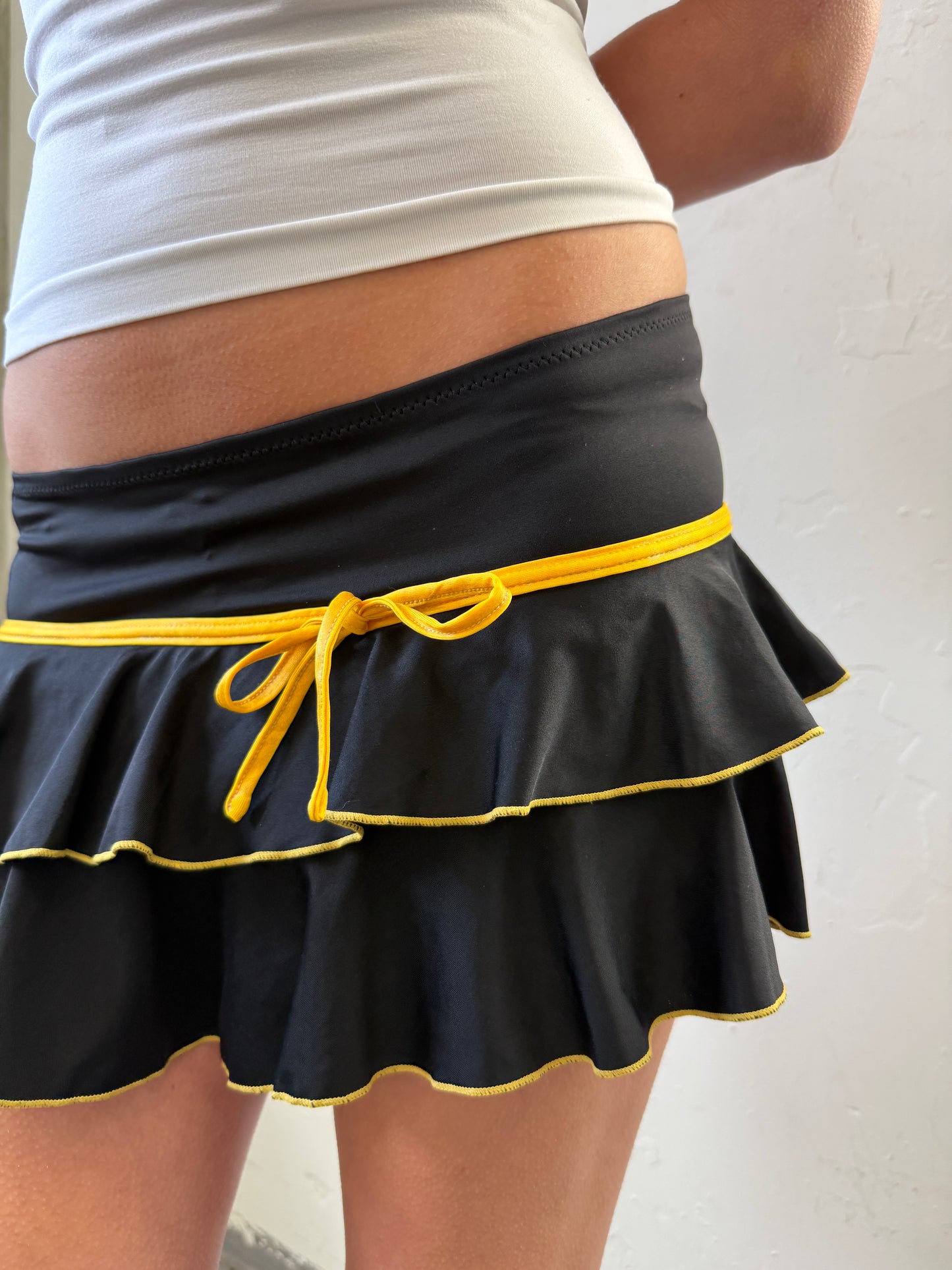 Black Yellow Mini Swim Skirt - Size Small