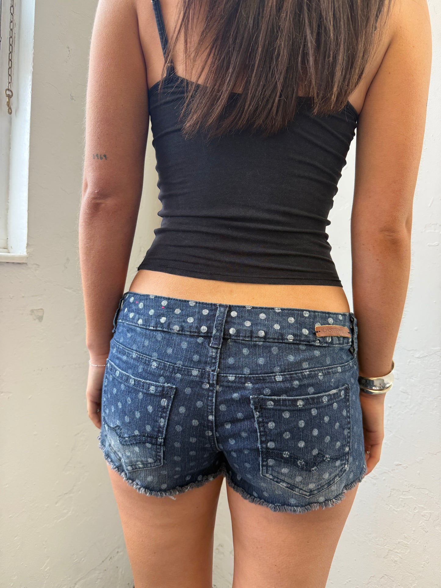 Polka Dot Denim Mini Shorts - Size 8