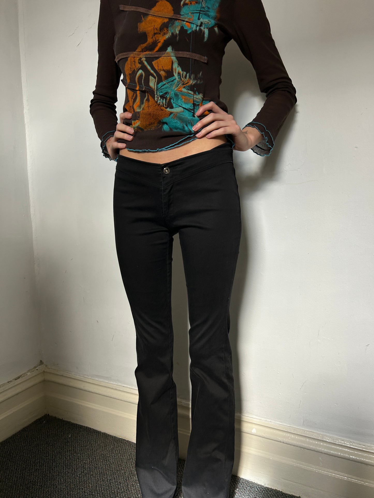 Black Long Low Waisted Pants - Size Extra-Small