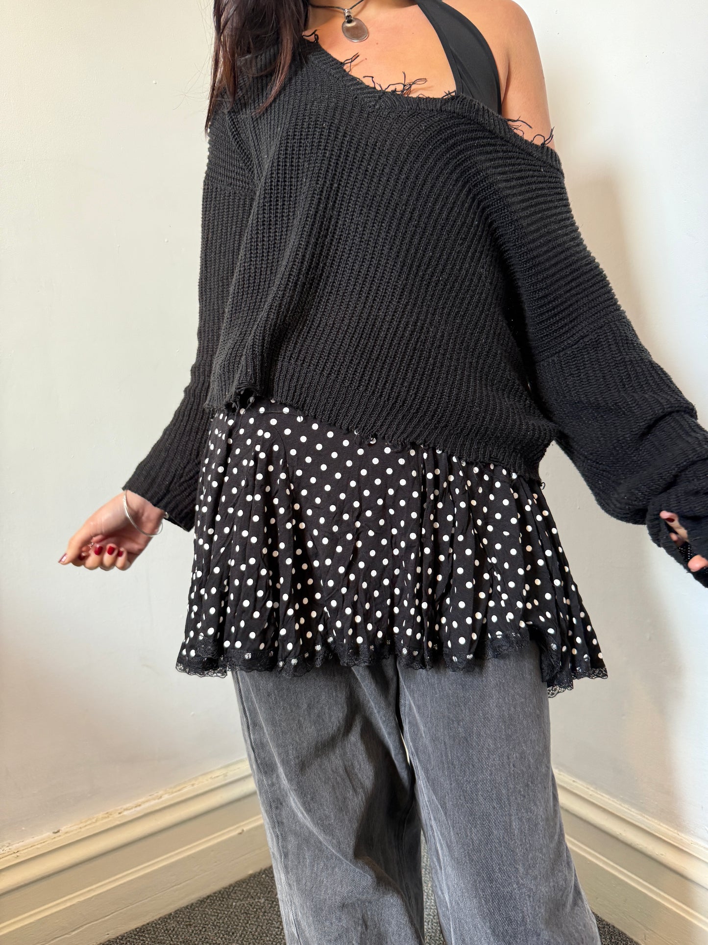 Black White Polka Dot Mini Skirt - Size 10