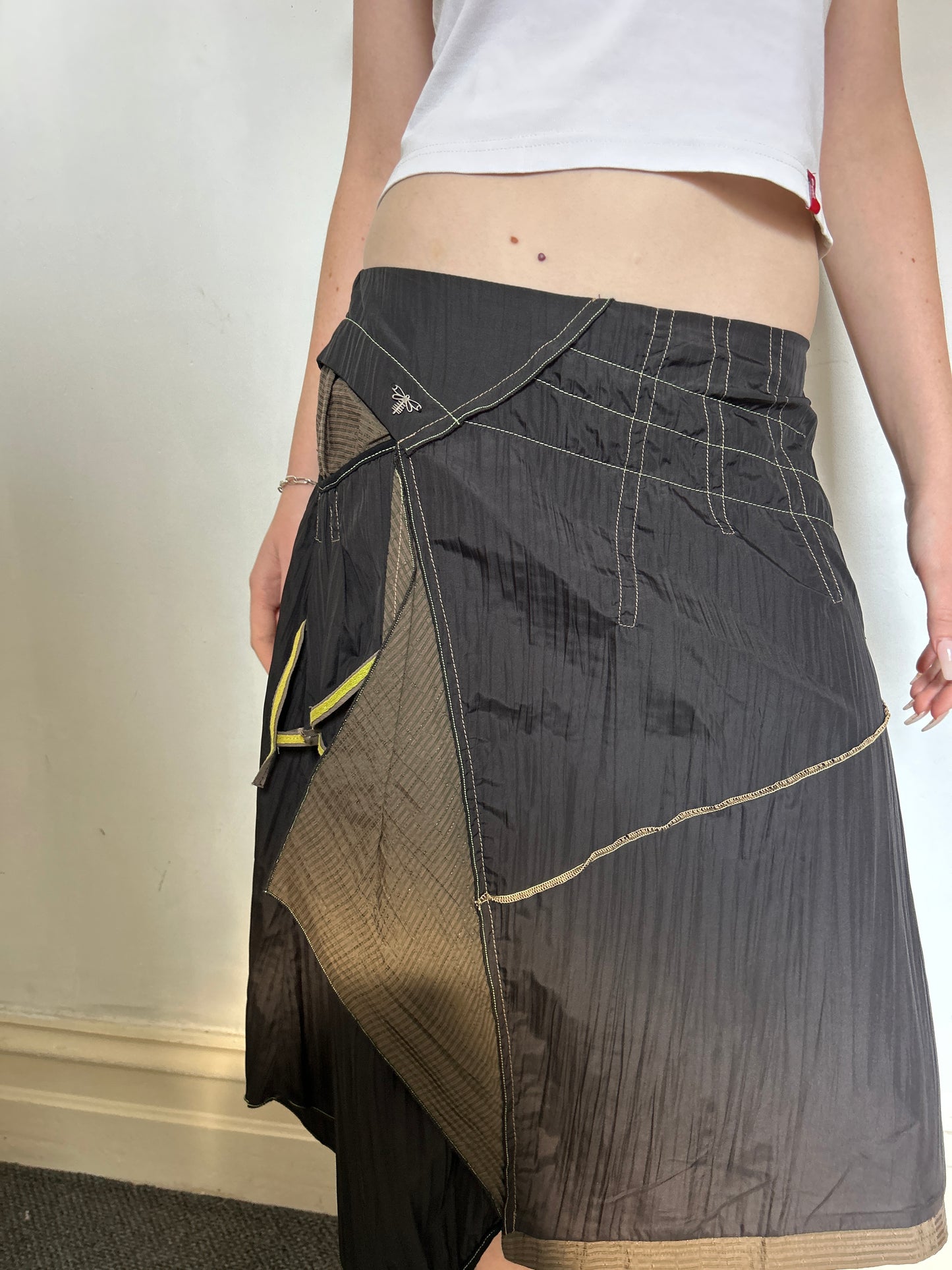 Black Green Low Waisted Midi Maxi Skirt - Size Small/Medium
