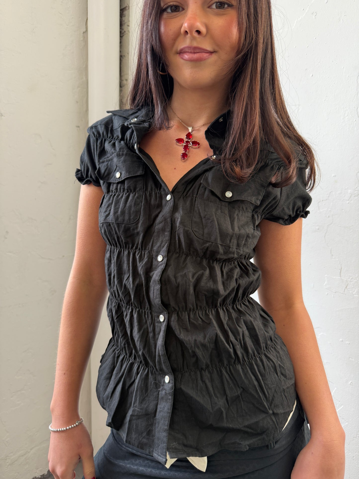 Black Button Up Smock Shirt - Size Small