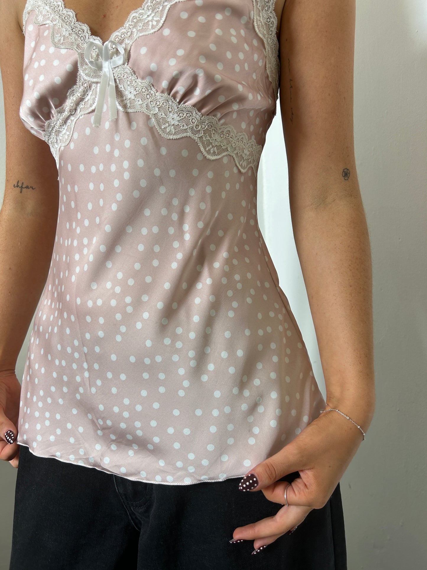 Pink White Polka Dot Cami Top - Size Medium