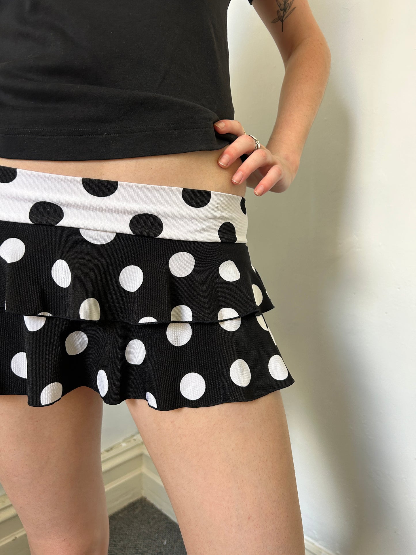 Black White Polka Dot Mini Skirt - W28