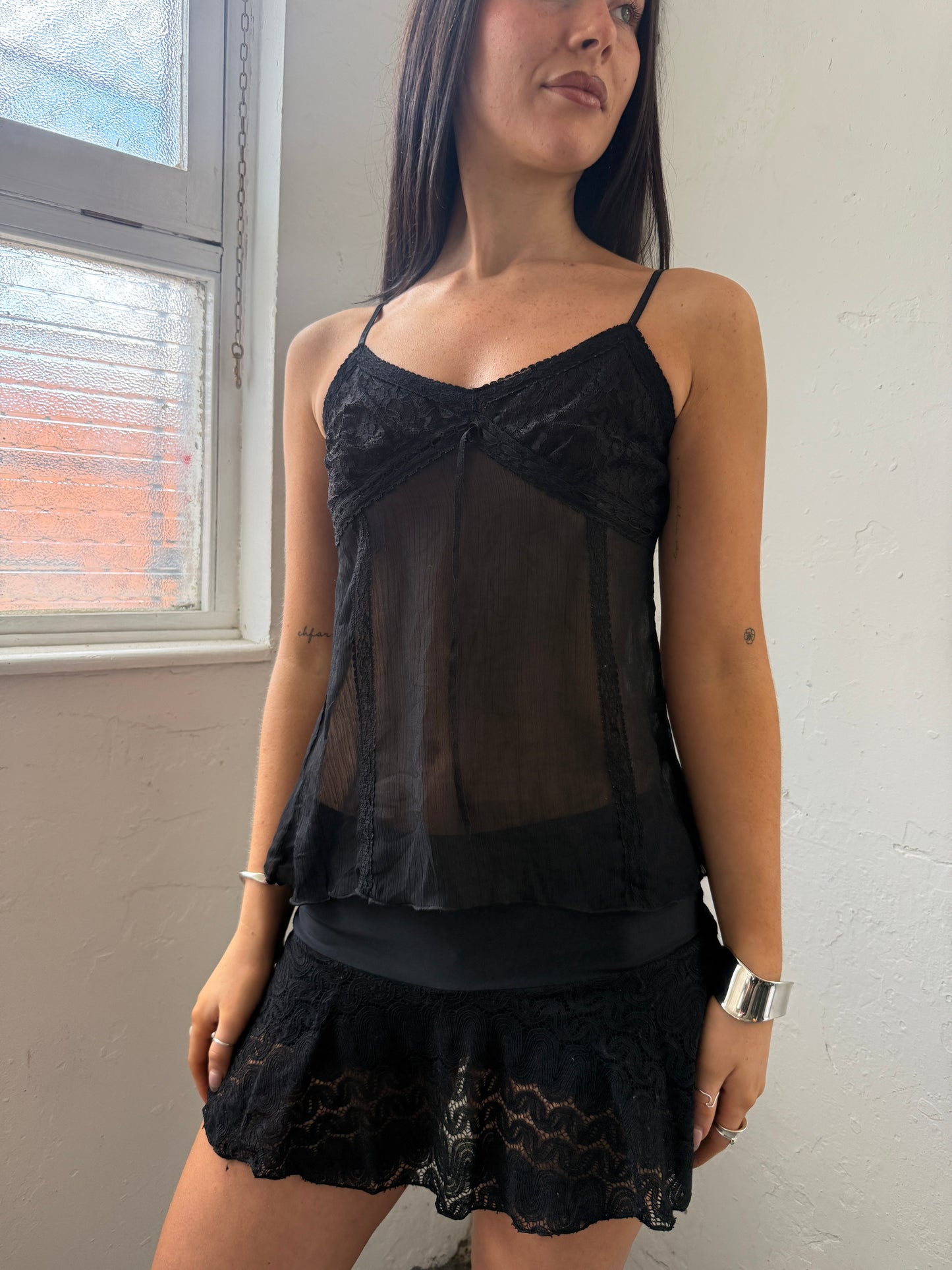Black Lace Cami Top - Size Medium