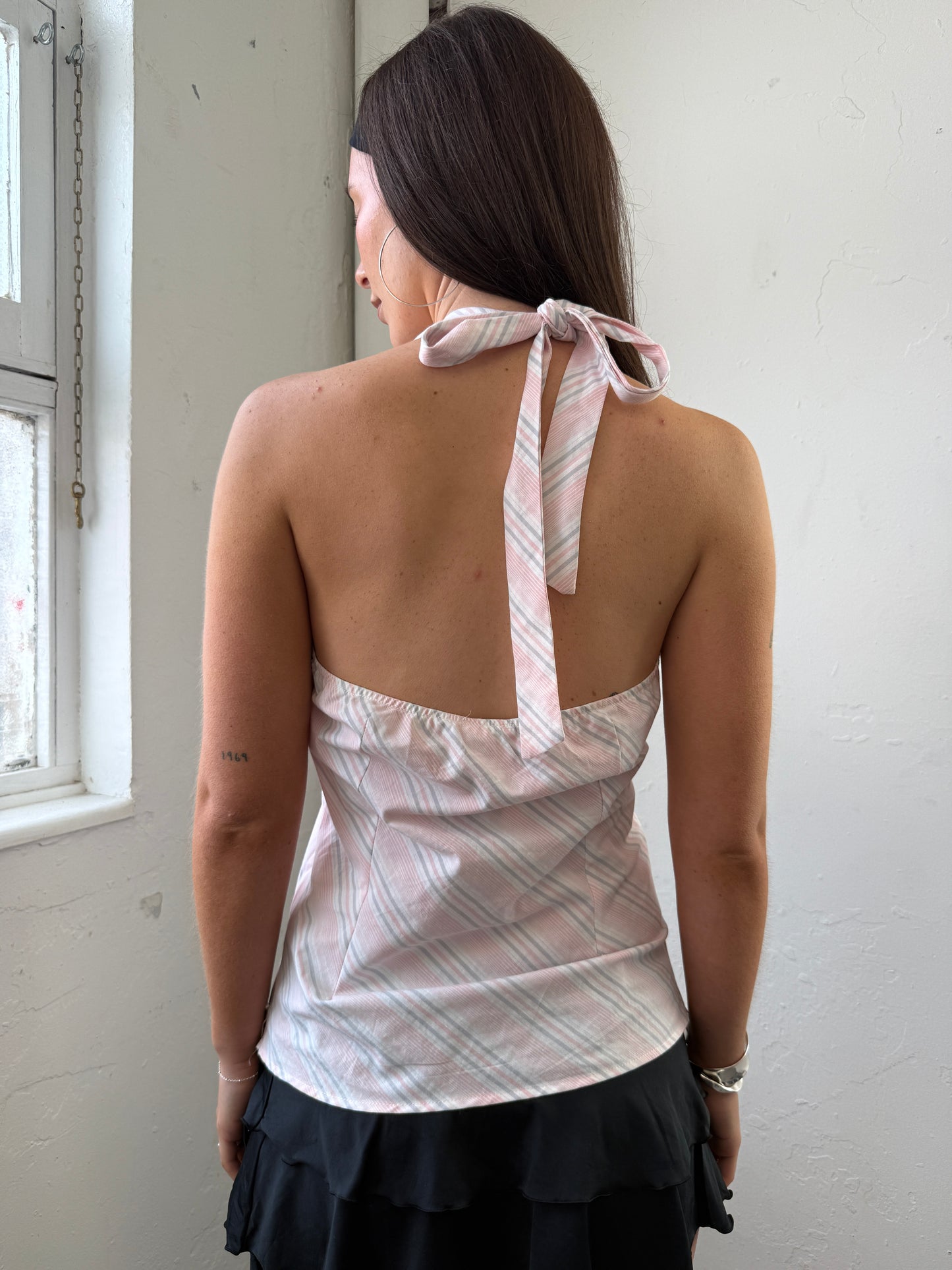 Pink Striped Halter Neck Top - Size 14