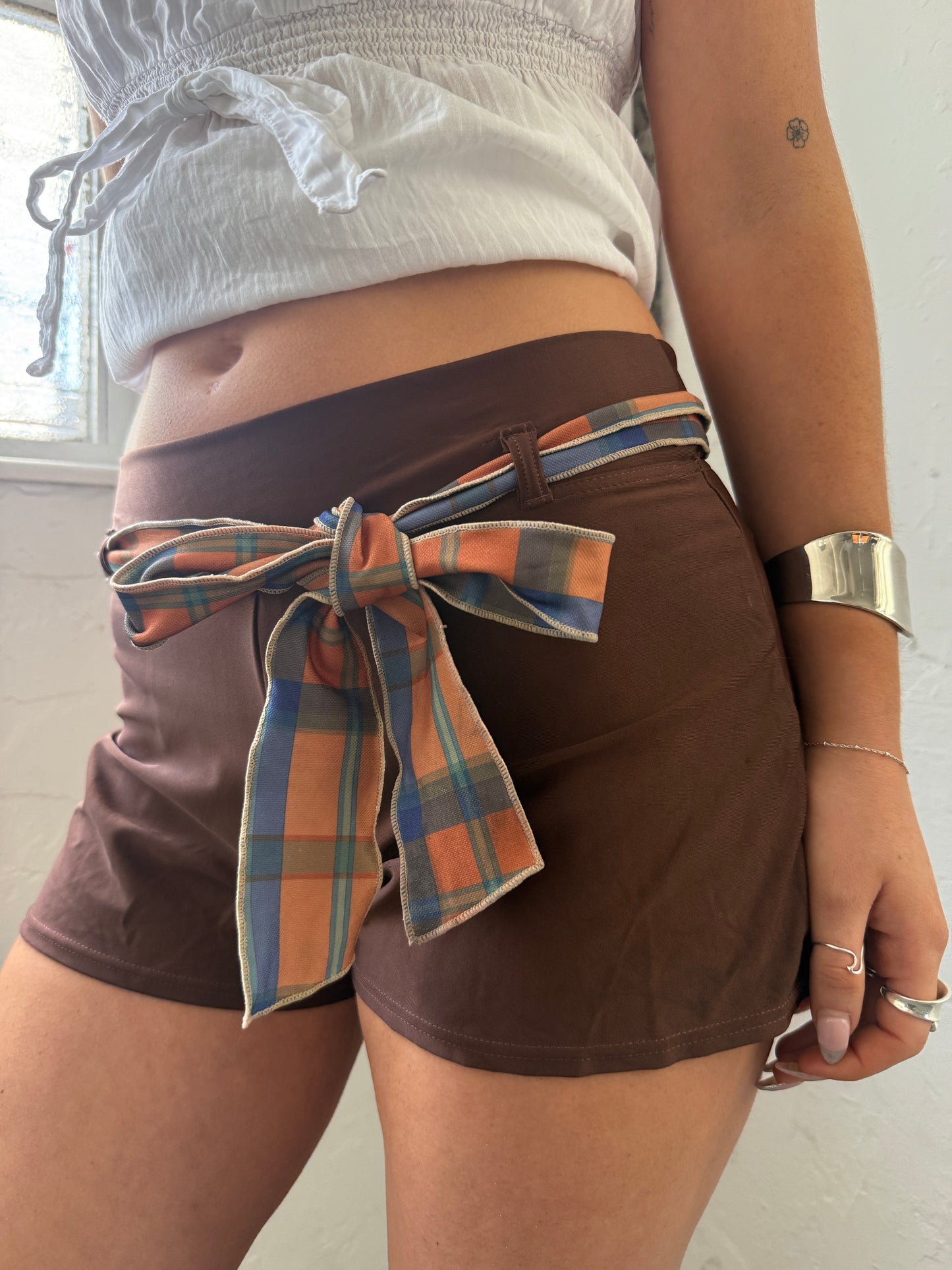 Brown Mini Swim Shorts w Belt - Size Small