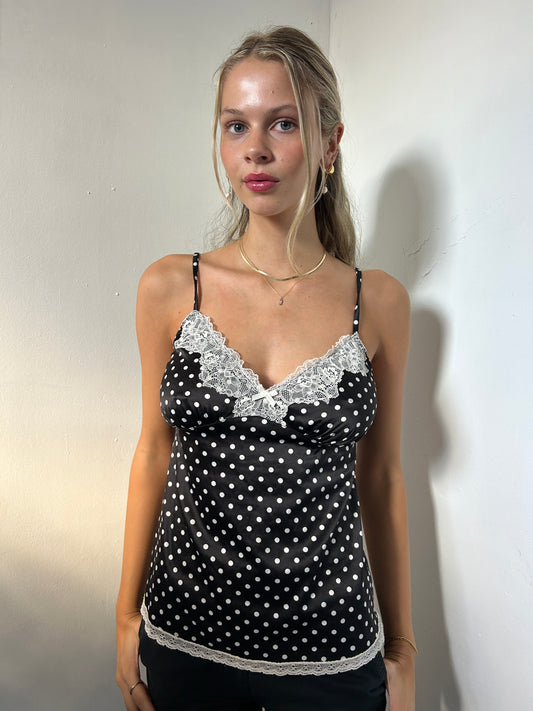 Black White Lace Polka Dot Cami - Size 14