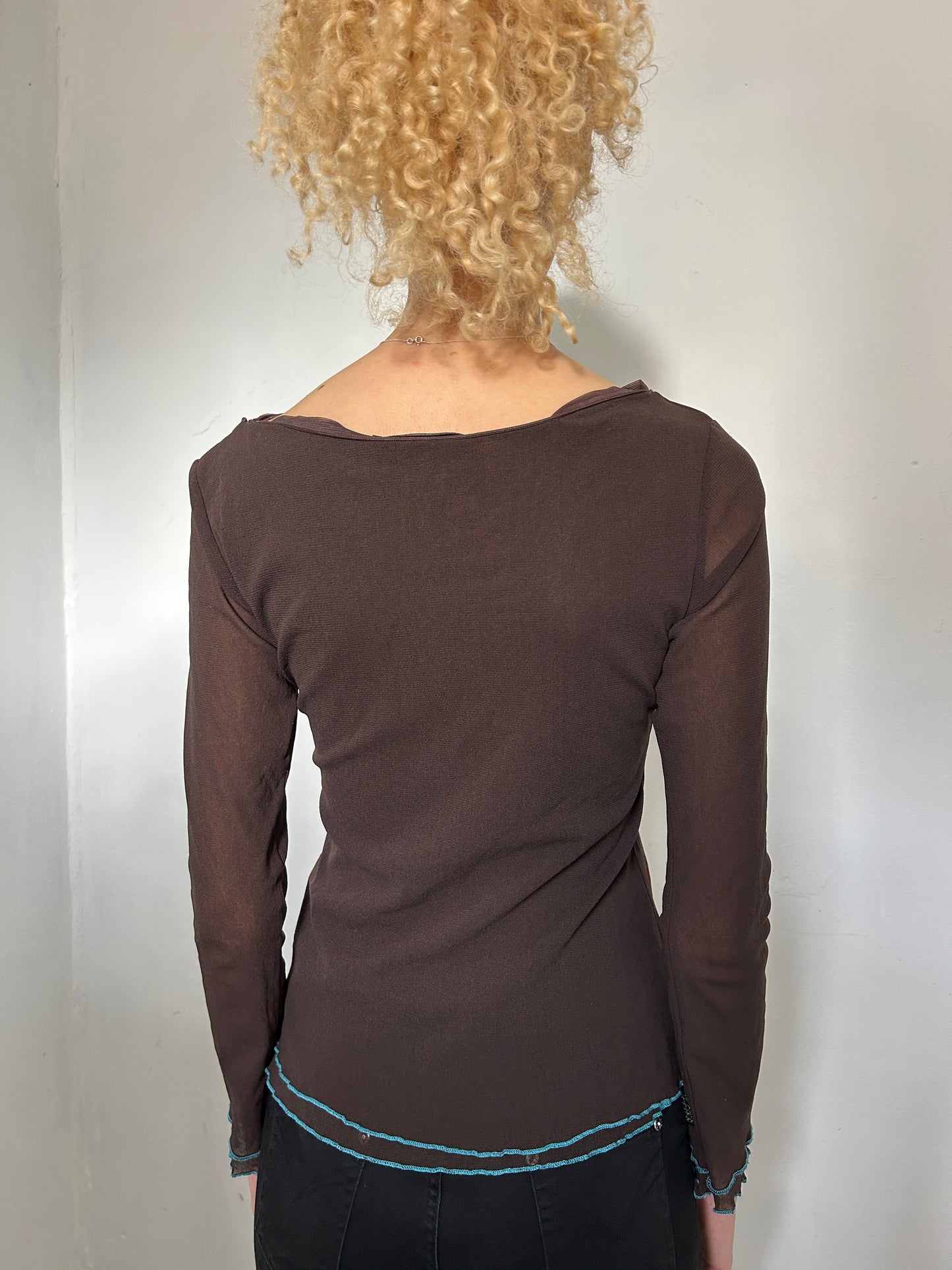 Brown Blue Orange Long Sleeve Top - Size Medium
