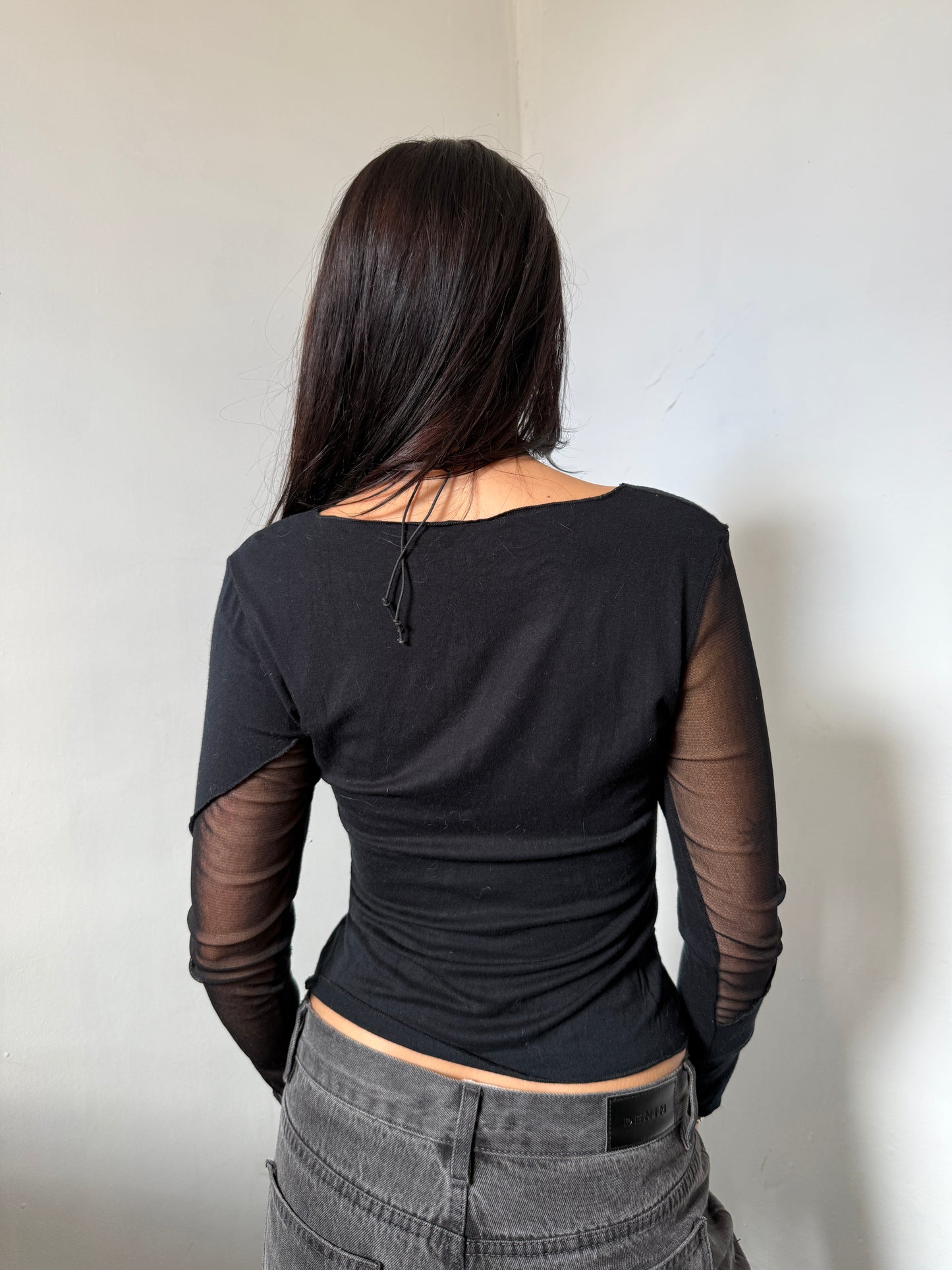 Black Long Sleeve Mesh Top - Size Small