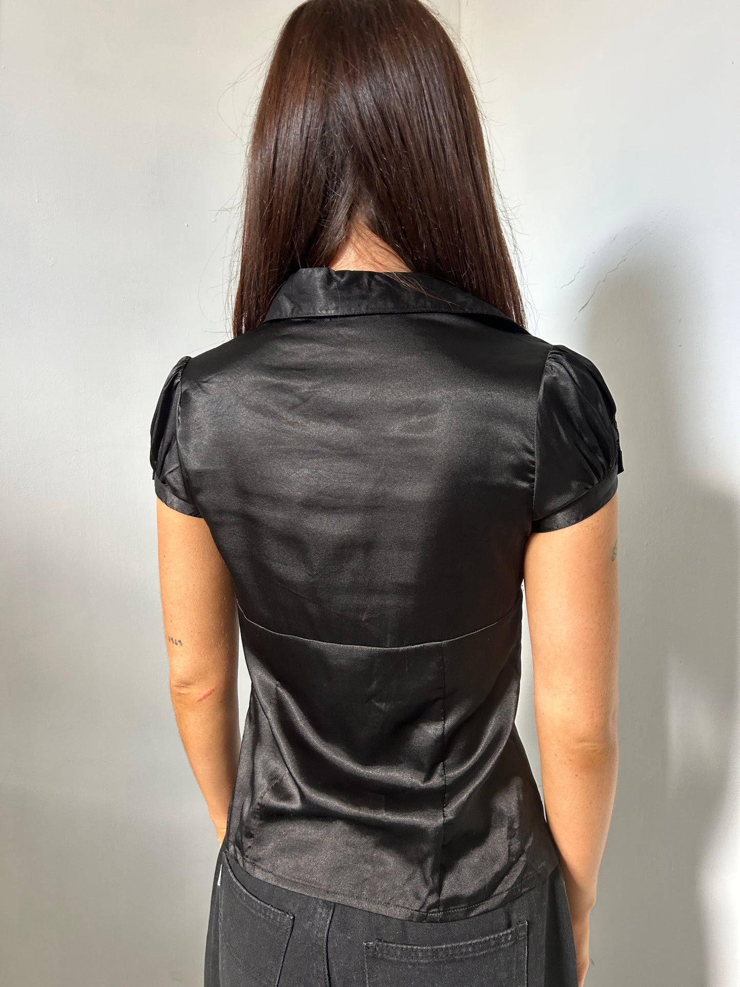 Black Button Blouse Shirt - Size 8