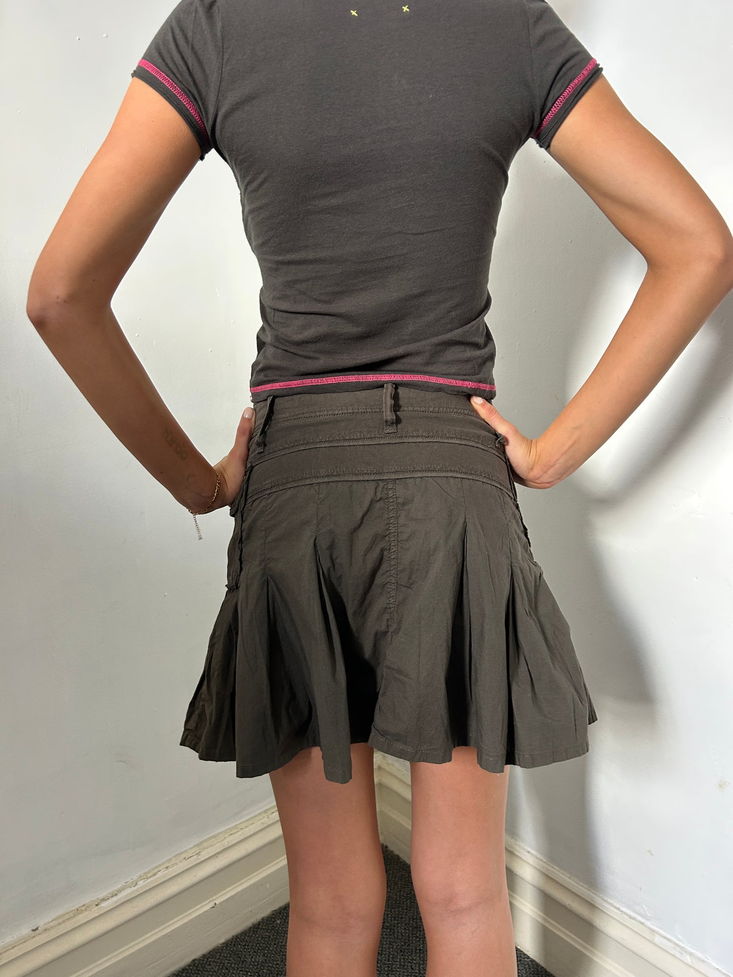 Brown Cord Denim Mini Skirt - Size Small