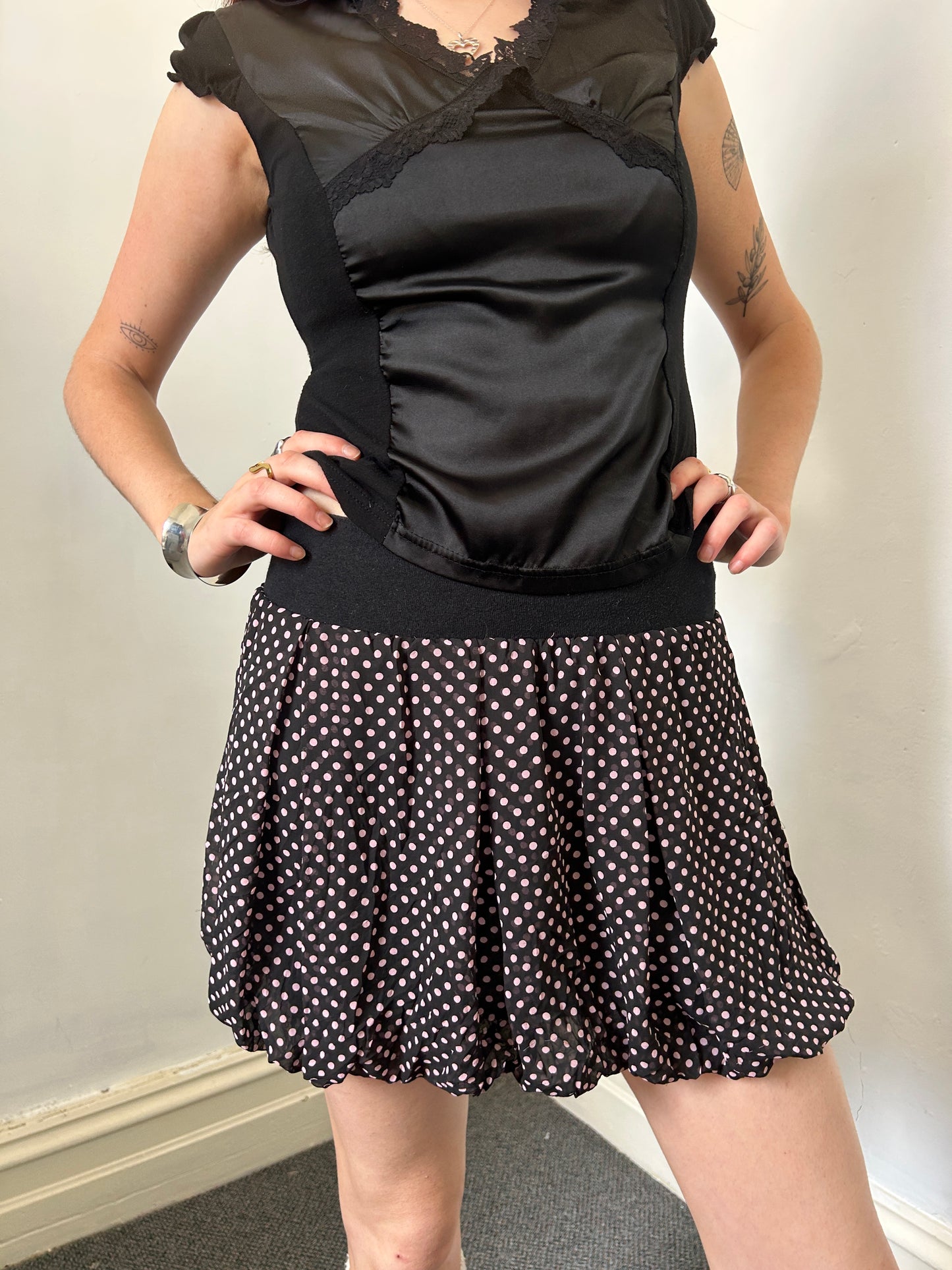 Pink Black Bubble Mini Skirt - Size Small