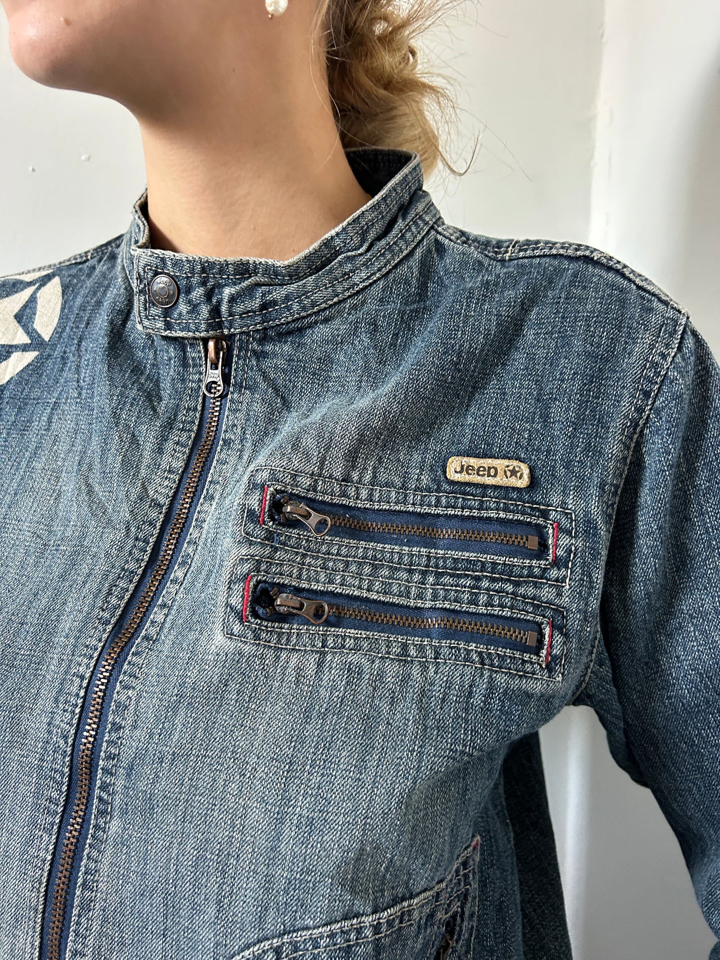 Denim Blue Jeep Zip Up Jacket - Size Medium