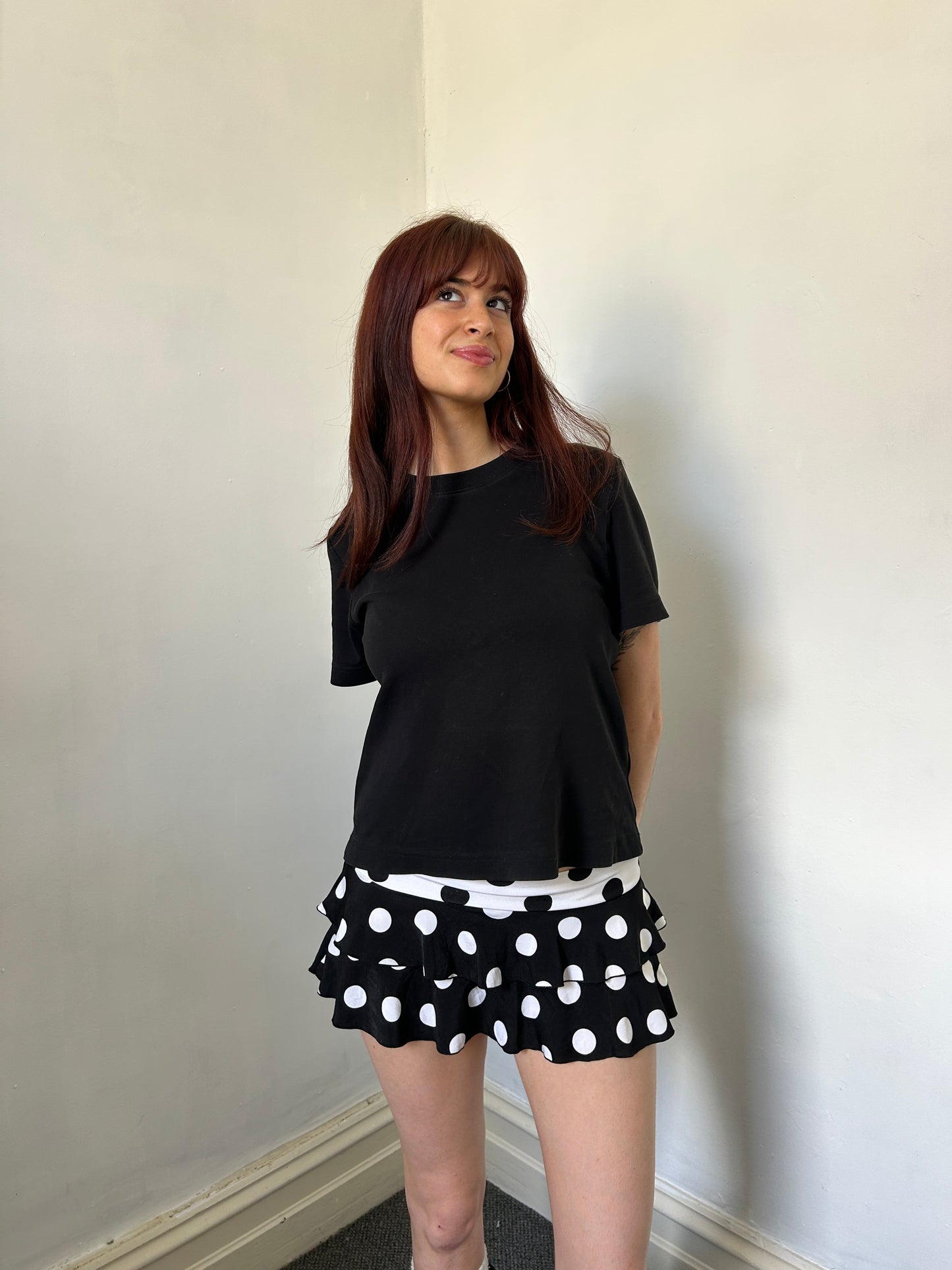 Black White Polka Dot Mini Skirt - W28