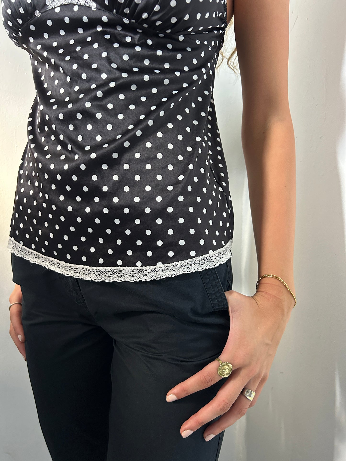 Black White Lace Polka Dot Cami - Size 14