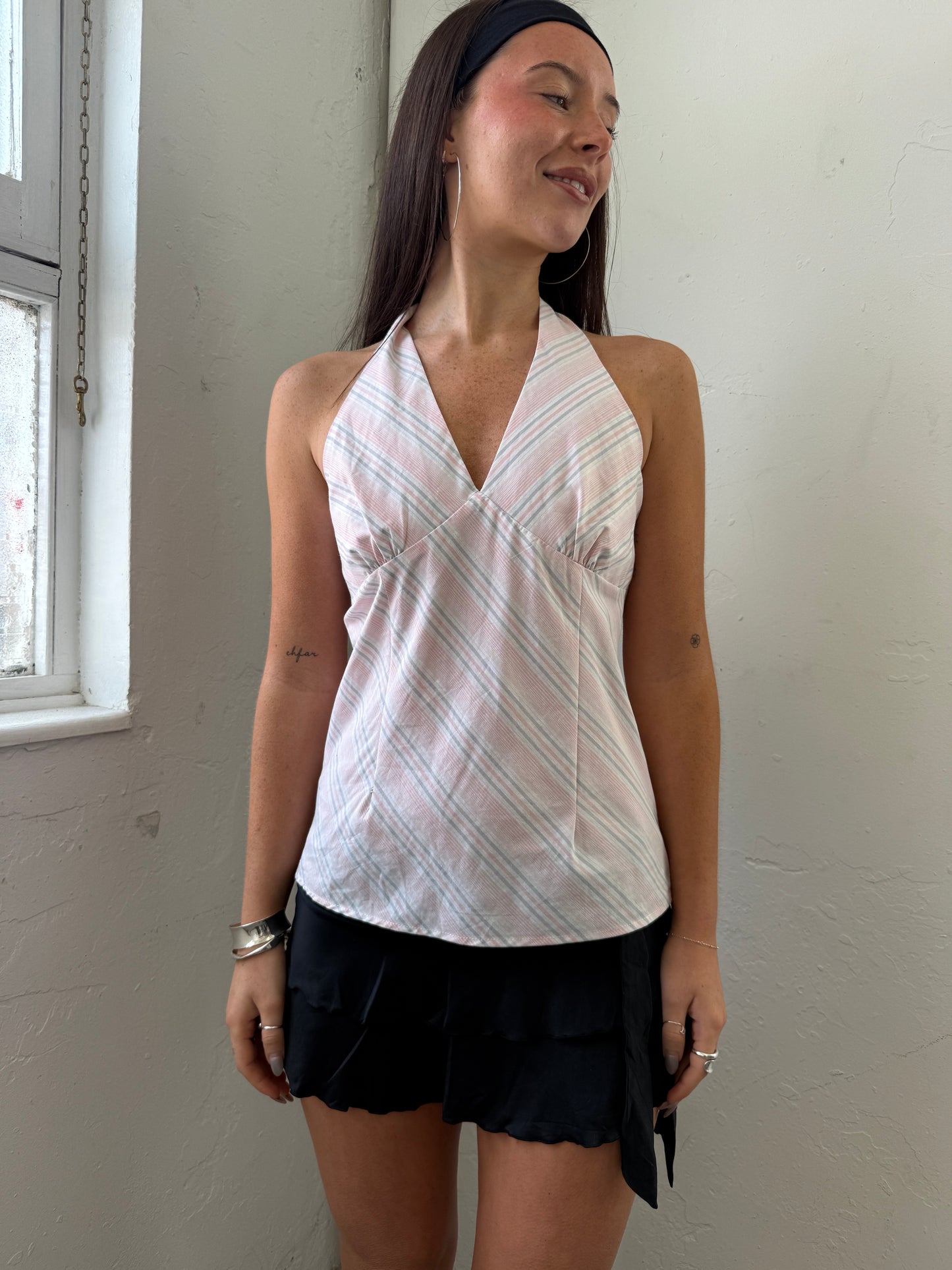 Pink Striped Halter Neck Top - Size 14