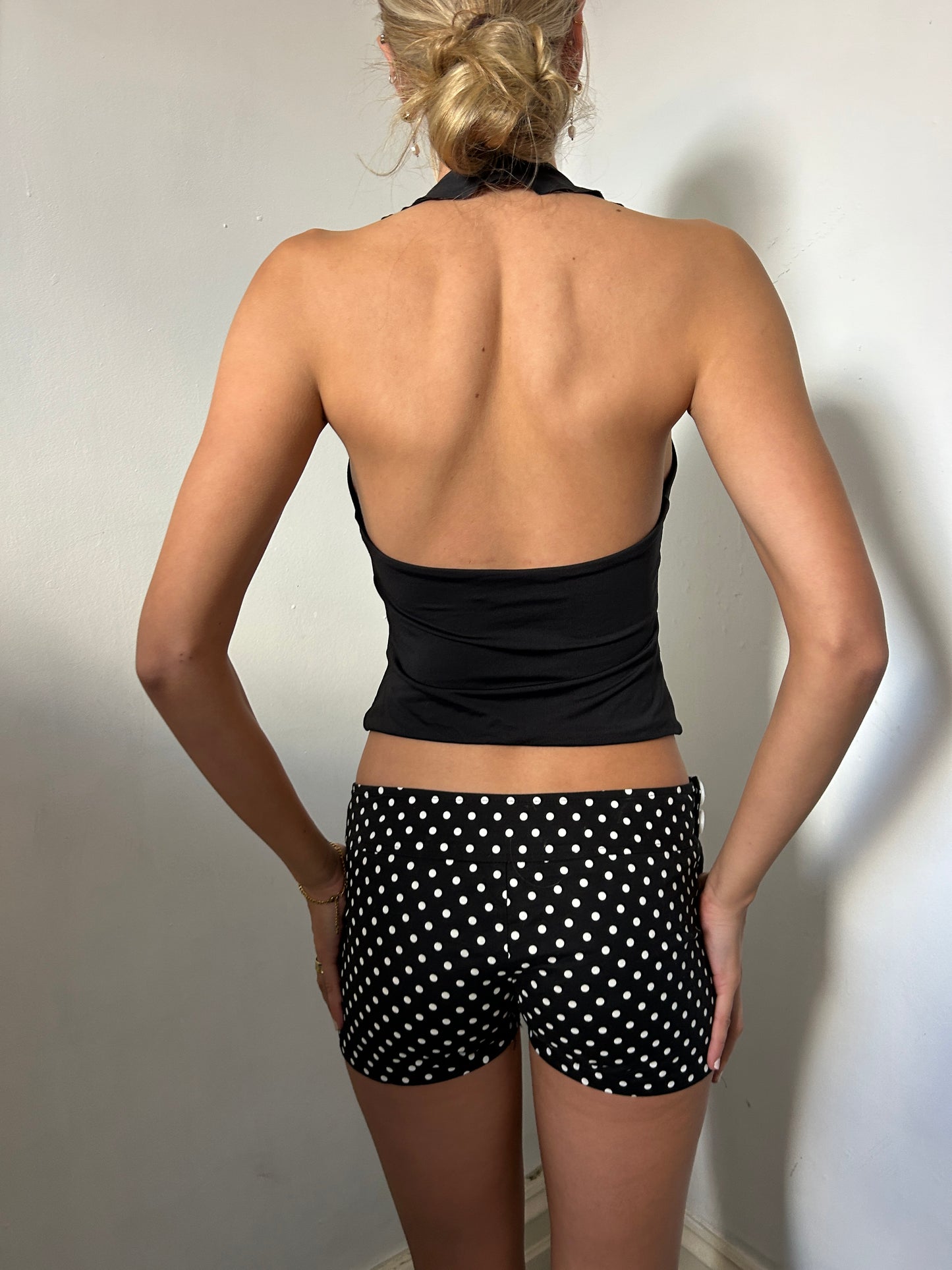 Black White Polka Dot Mini Shorts - Size Extra Small