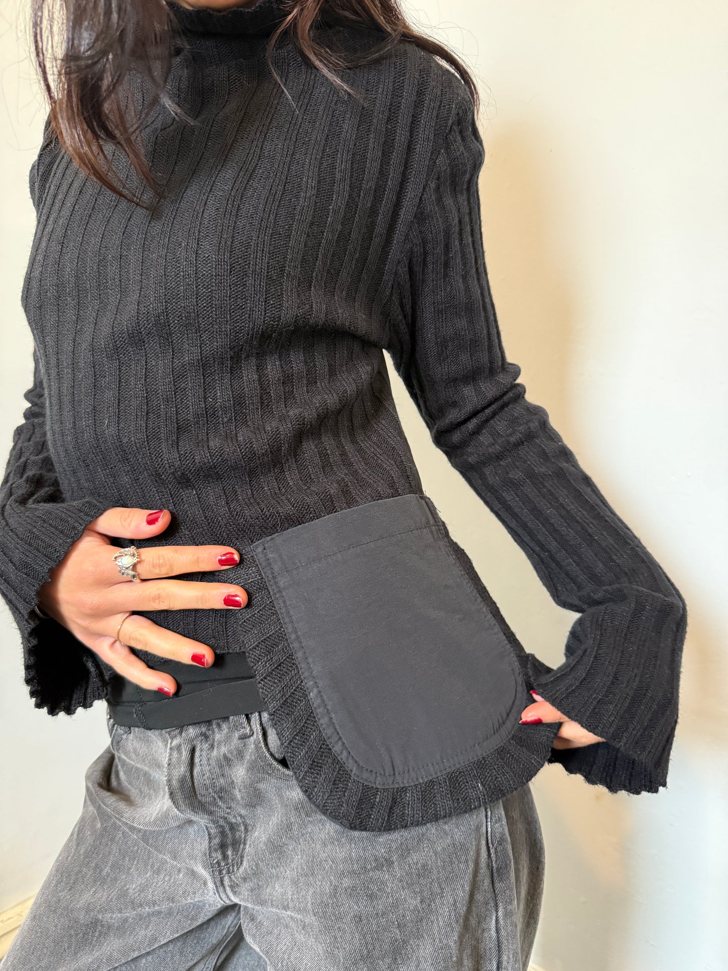 Black Ribbed Knitted Style Jumper - Size 12