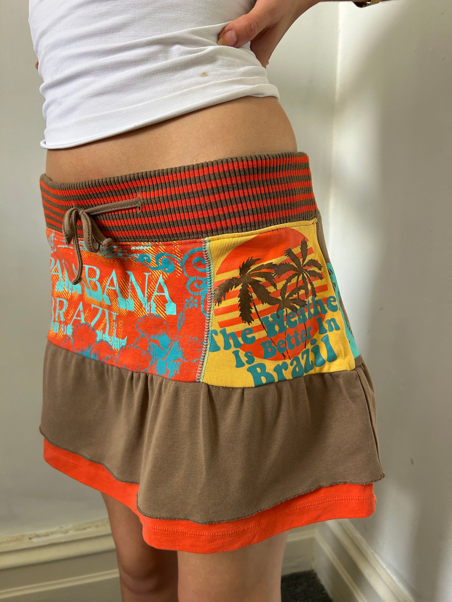 Brown Orange Yellow Mini Beach Skirt - Size 10