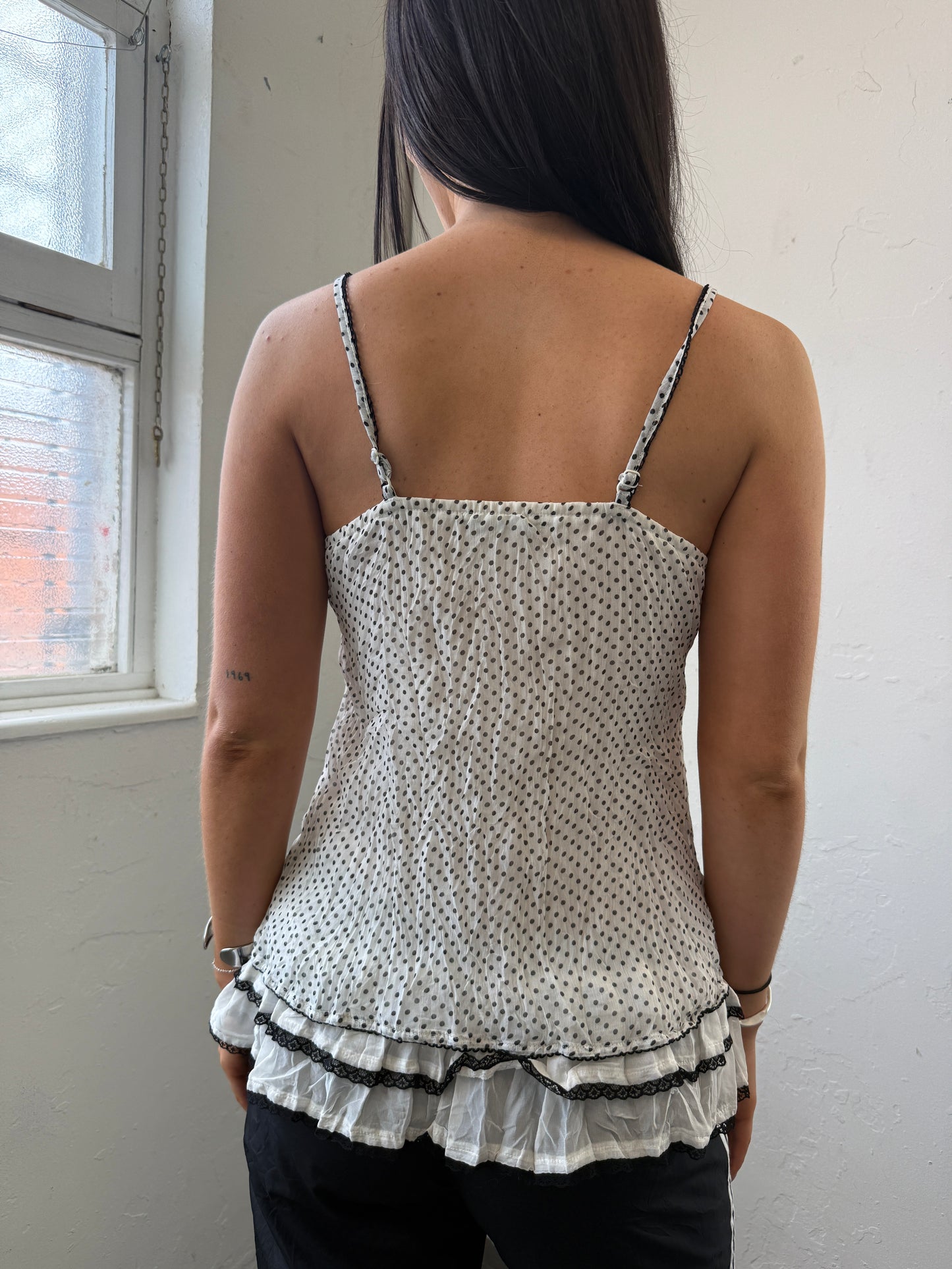 White Black Polka Dot Cami - Size Small