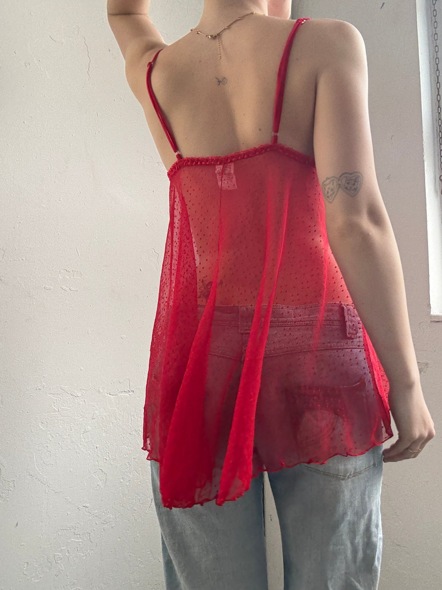 Red Cami Sheer Top - Size Large