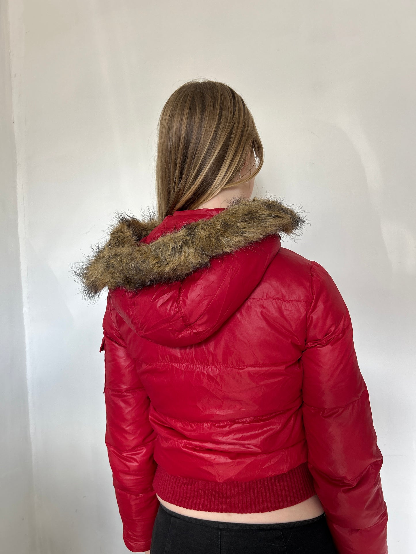 Red w Faux Fur Hood Puffer Jacket - Size Extra-Small